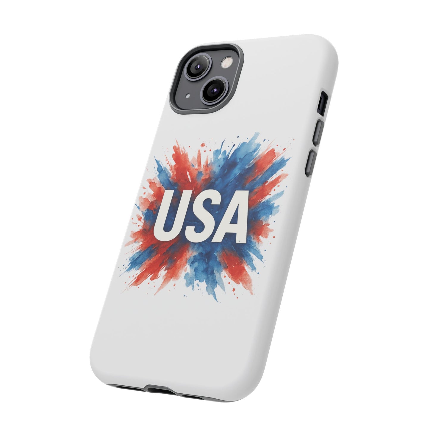 USA Splash iPhone Case - Patriotic Red White Blue Tough Cover, Dual-Layer Protection, 4th of July Memorial Day Gift