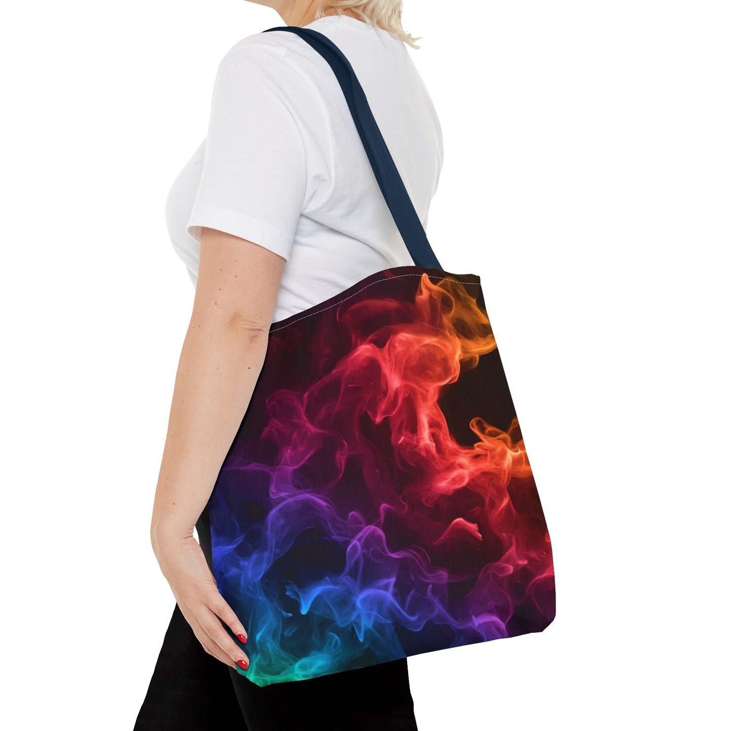 Chromatic Ember Tote Bag, Colorful Smoke Art Design With Red, Blue, And Orange Hues, Abstract Reusable Tote For Artists, Gifts, And Everyday Use