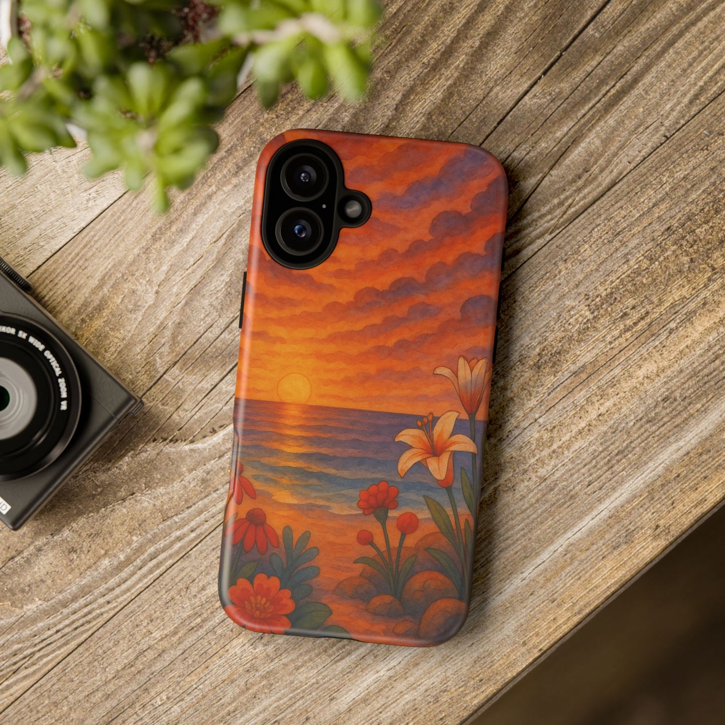 iPhone Case - Floral Ocean Sunset Watercolor Tough Case Nautical Phone Case Beach iPhone Case Ocean Sunset Theme