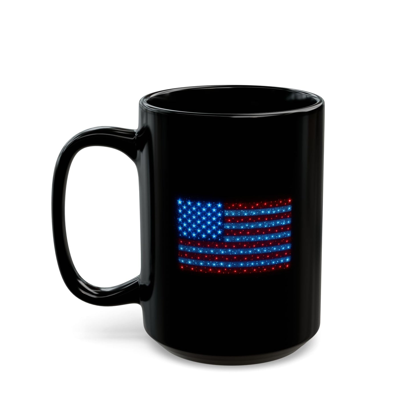 American Flag Coffee Mug – Black Ceramic USA Patriotic Cup, Red White Blue Stars & Stripes Design | 11oz 15oz Gift for Veterans, 4th of July