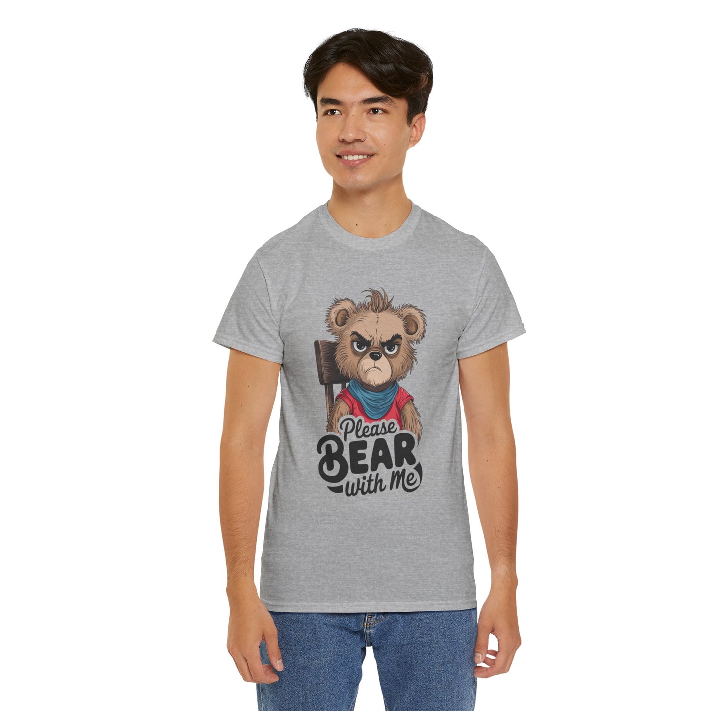 Grumpy Bear Graphic Tee – Please Bear With Me Shirt – Funny Animal T‑shirt – Sarcastic Humor Gift – Cute Bear Meme Art Tee