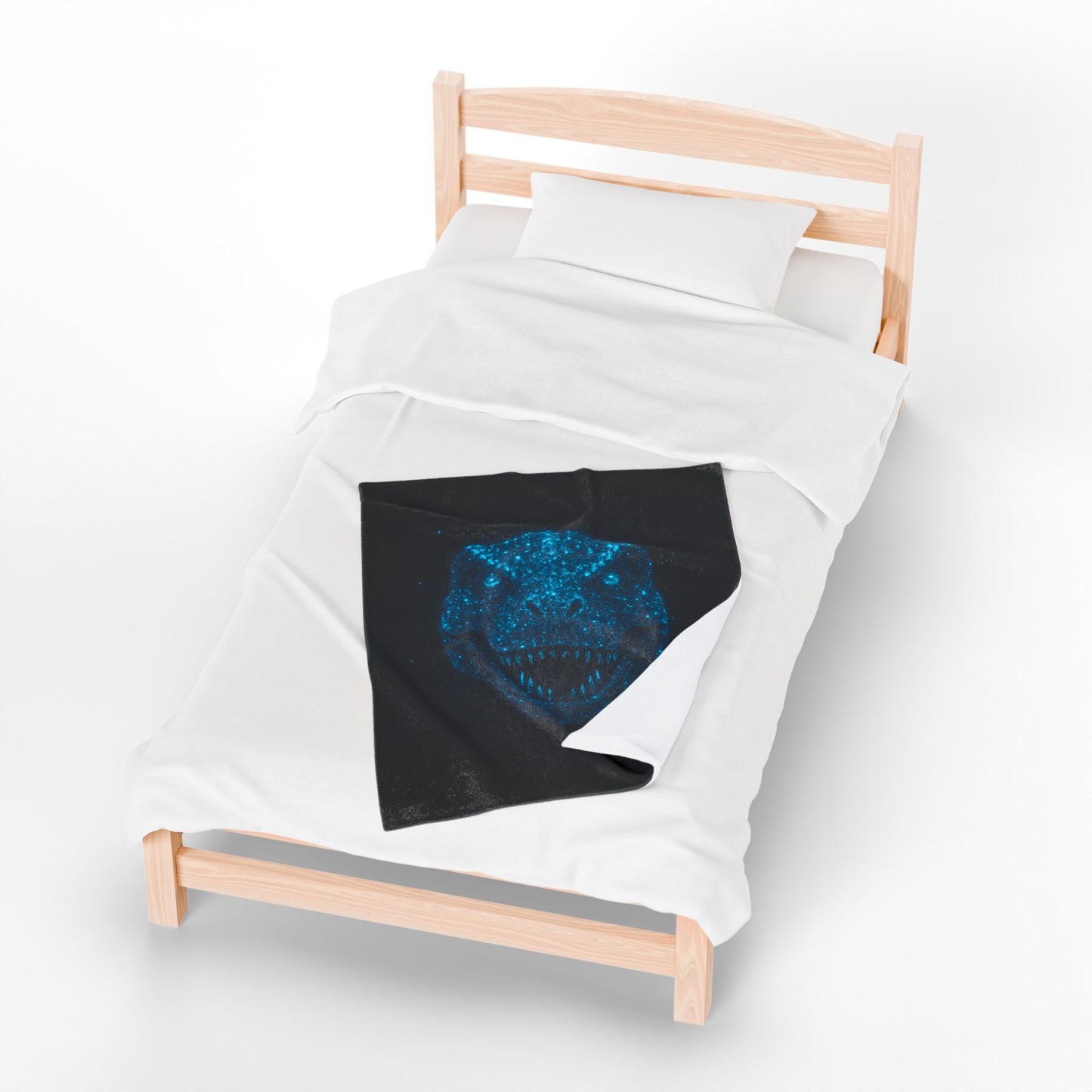 Bioluminescent-Style T-Rex Blanket - Neon Blue Dinosaur Throw for Kids, Teens and Gamers - Soft Cozy Dino Bedding, Unique Jurassic Gift