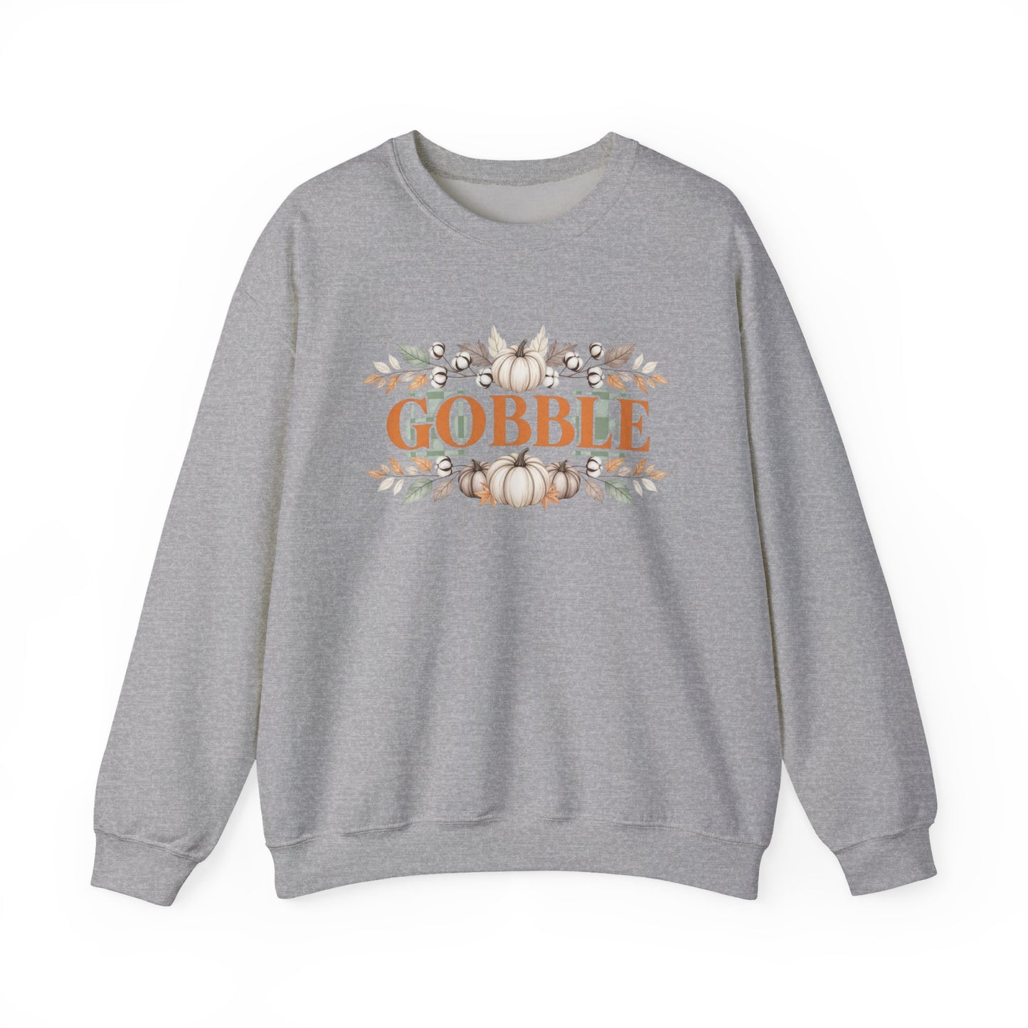 Gobble Thanksgiving Sweatshirt, Neutral Fall Pumpkin Crewneck, Autumn Cotton Stems Leaves Pullover, Cozy Rustic Thanksgiving Top