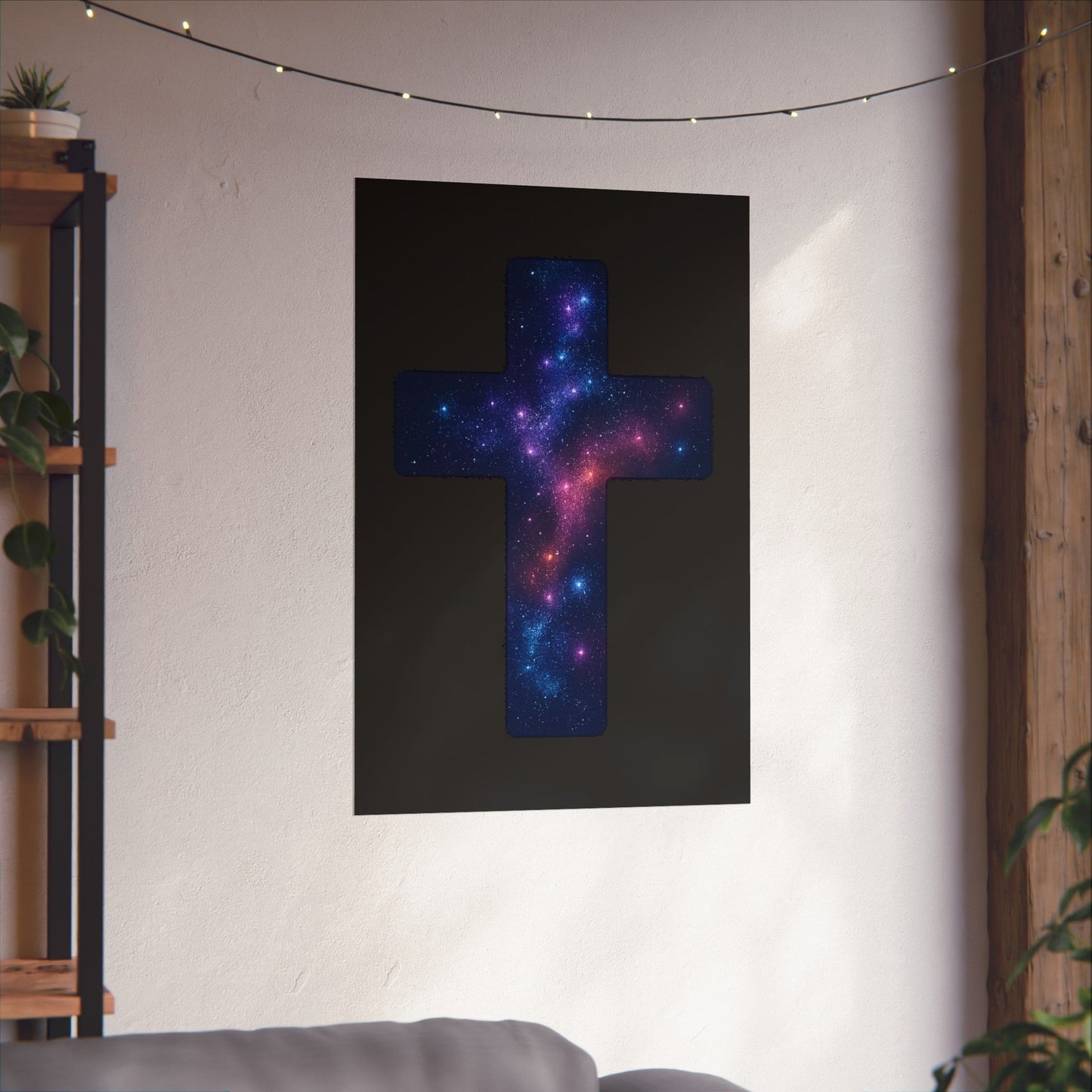 Vertical Poster - Galactic Cross Design Christian Poster Spiritual Decor Religious Art Faith Based Decoration Gift for Believers