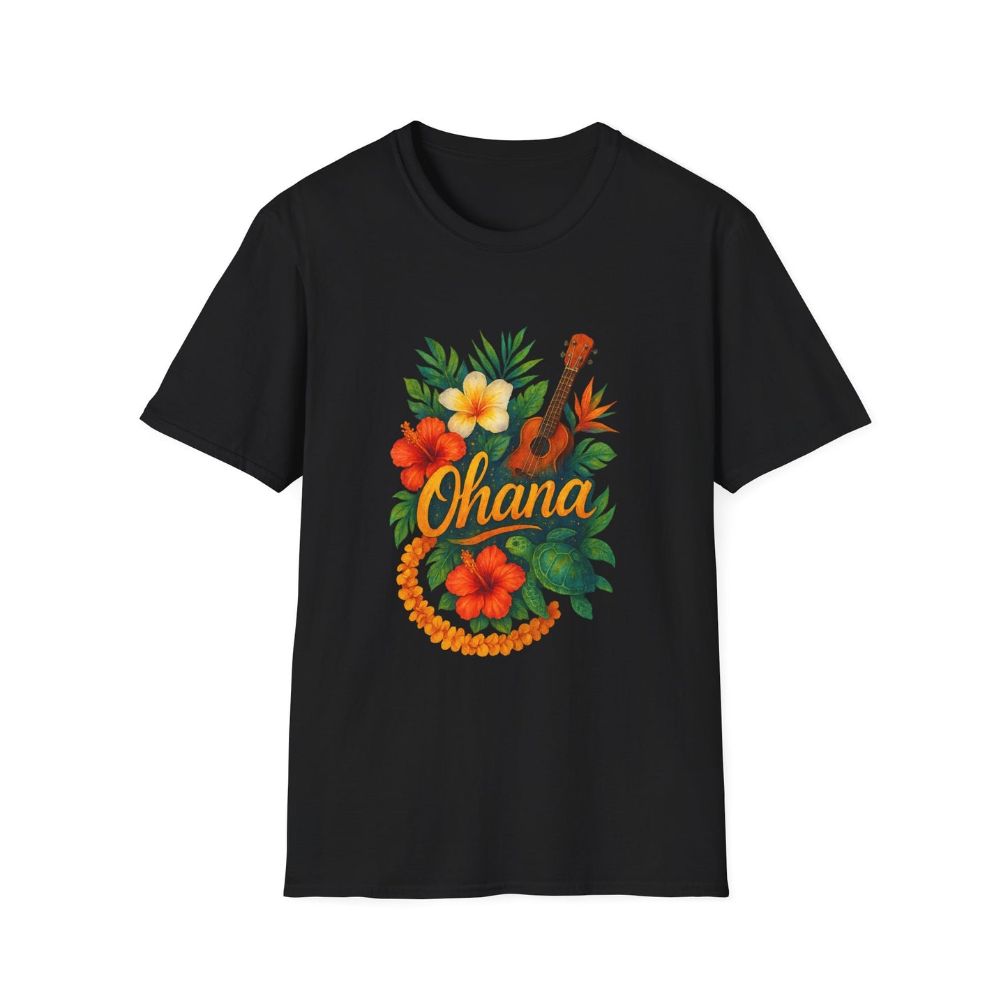Ohana Hawaiian Shirt | Tropical Family T-Shirt | Luau Vacation Tee | Aloha Summer Shirt | Ukulele Turtle Floral Beach Gift