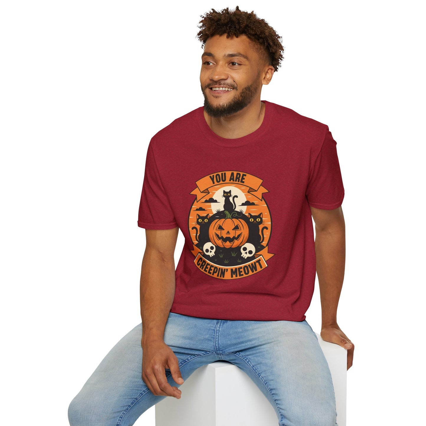 You Are Creepin' Meowt Halloween Cat T-Shirt | Funny Spooky Cat Tee | Black Cat Pumpkin Shirt | Cute Halloween Gift for Cat Lovers