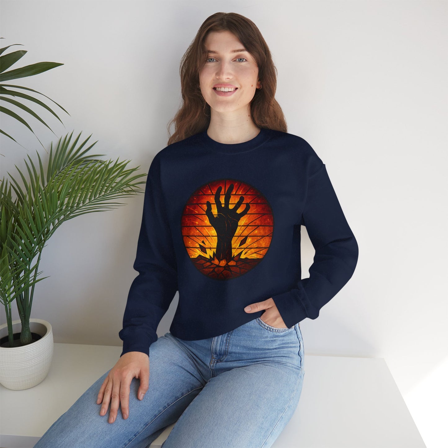 Zombie Hand Sweatshirt, Creepy Rising Hand Crewneck, Halloween Graveyard Sweatshirt, Spooky Hand Emerging, Gothic Horror Sweater