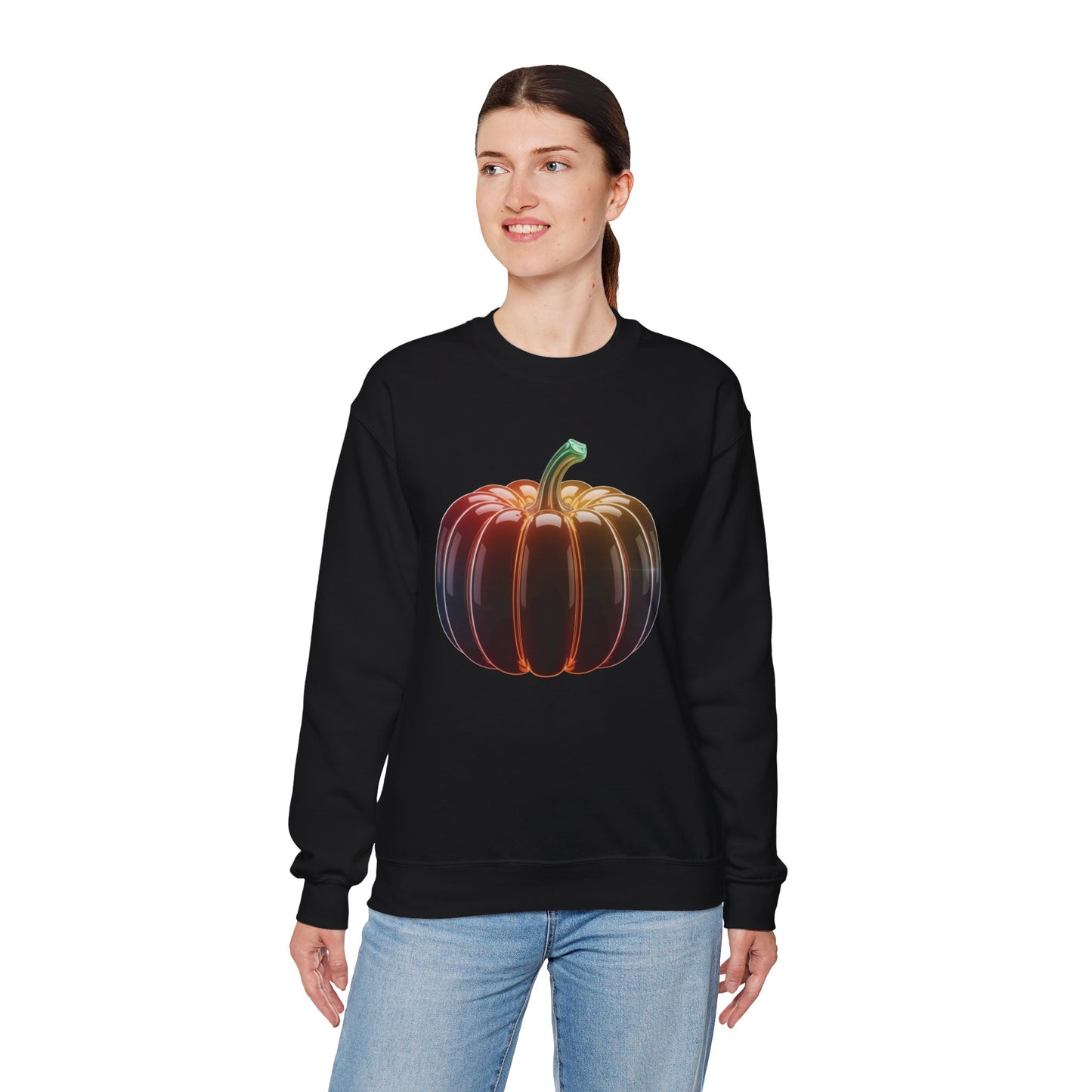 Neon Pumpkin Sweatshirt, Fall Halloween Crewneck, Cozy Unisex Pullover, Spooky Season Apparel, Aesthetic Pumpkin Shirt For Autumn Lovers