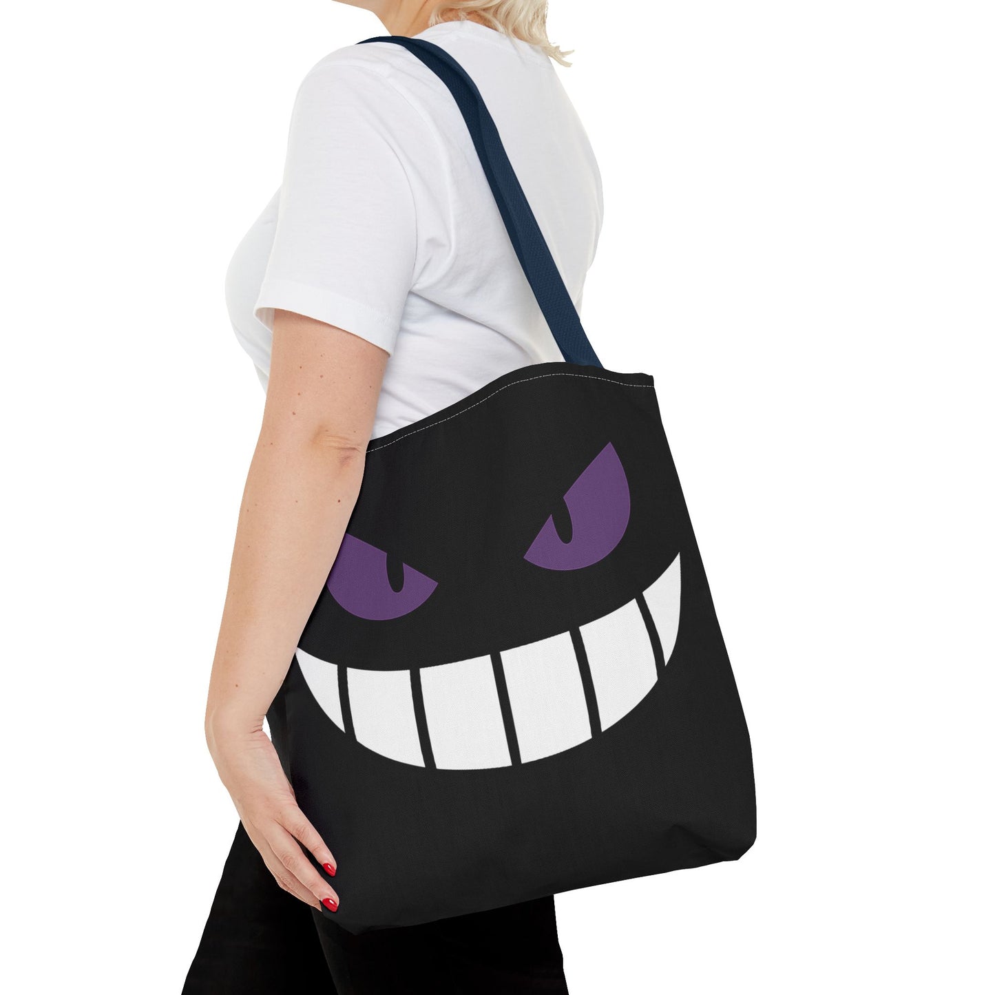 Evil Grin Tote Bag, Spooky Purple Eyes Reusable Shopping Bag, Creepy Cute Halloween Tote, Gothic Horror Canvas Bag, Gamer Room Accessory