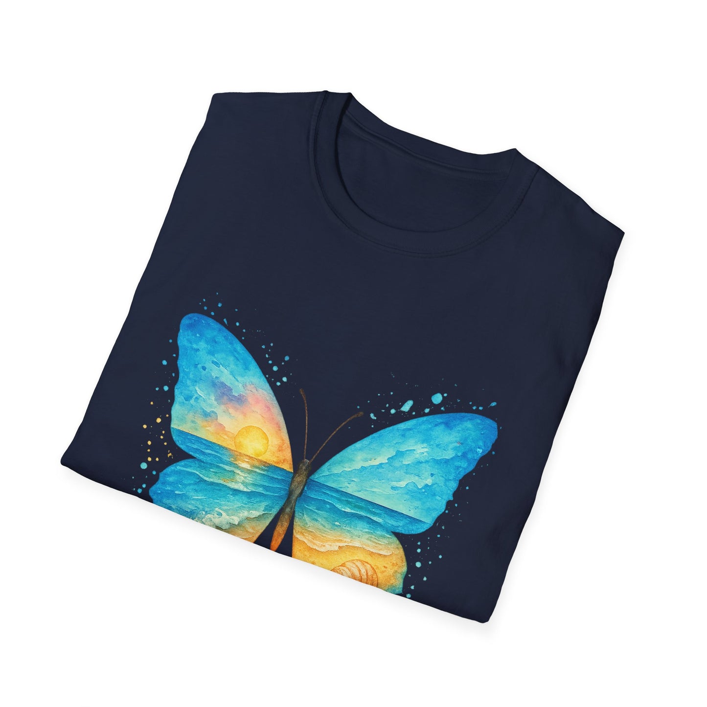 Butterfly Sunset Beach Tee - Scenic Butterfly Graphic Shirt, Nature Lover Gift, Boho Ocean Tee, Unisex Casual T-Shirt