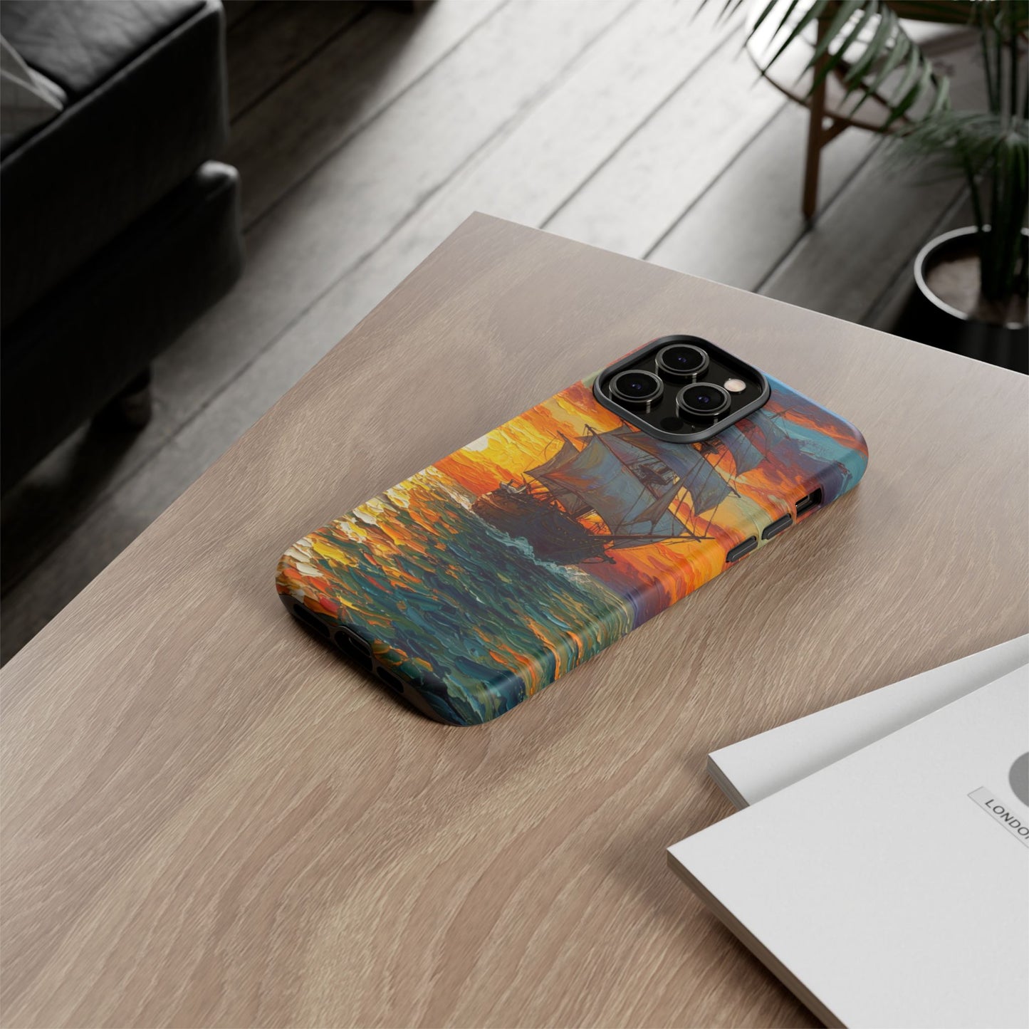 iPhone Case - Ship Sailing at Sunset Design