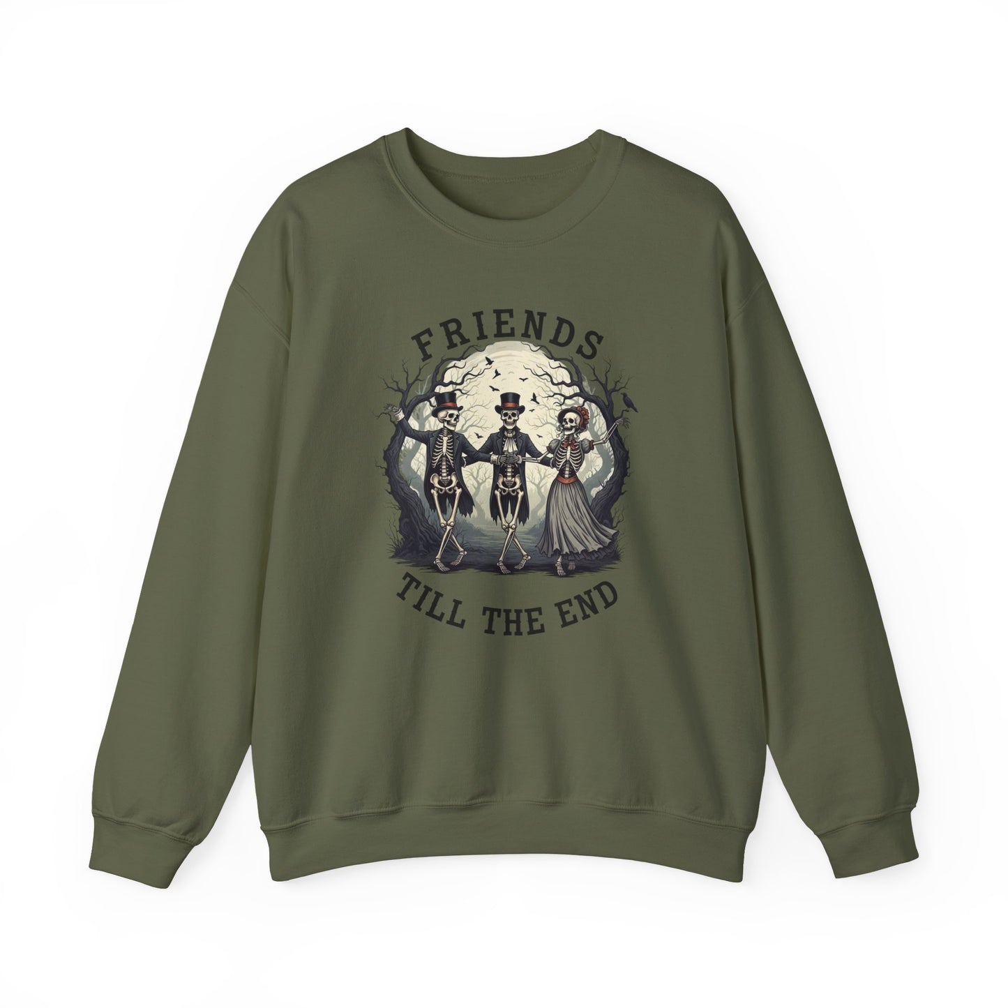 Friends Till The End Skeleton Sweatshirt | Dancing Skeletons Halloween Crewneck | Spooky Fall Graphic Pullover Gift for Bestie
