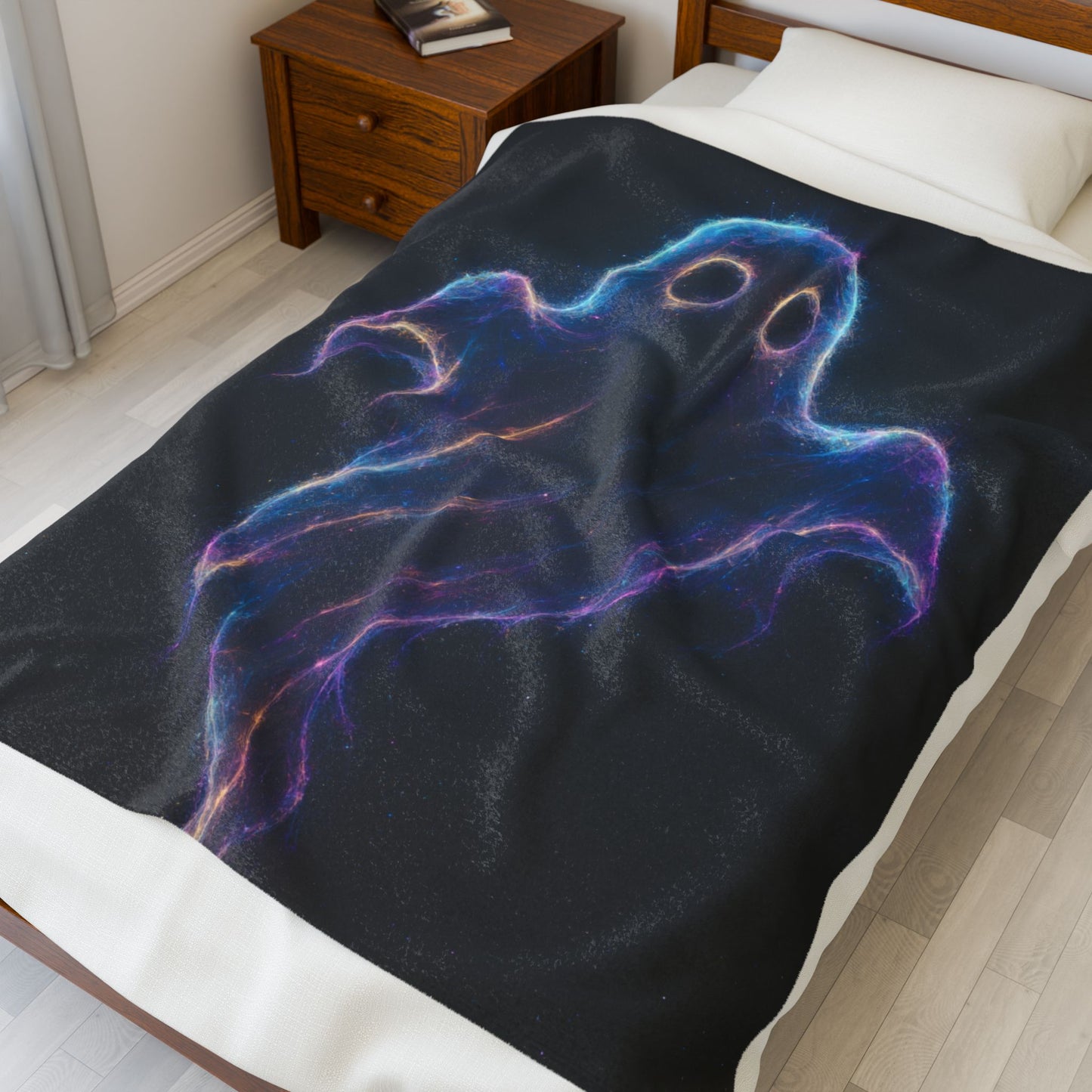Galaxy Ghost Blanket, Halloween Throw Blanket, Spooky Cozy Decor, Ghost Lover Gift, Soft Plush Blanket, Cosmic Ghost Bedding