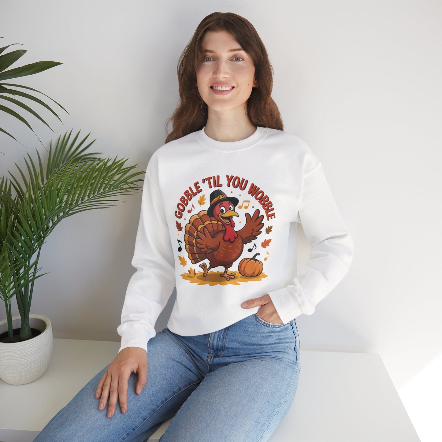 Gobble Til You Wobble Sweatshirt, Funny Cartoon Turkey Thanksgiving Crewneck, Dancing Turkey Fall Pullover, Cozy Friendsgiving Holiday Top