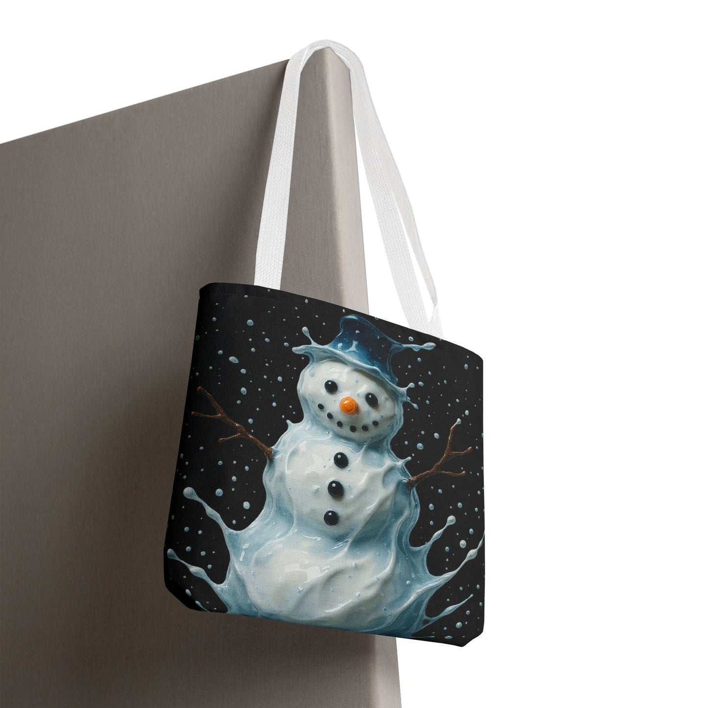 Winter Snowman Tote Bag, Festive Christmas Gift Bag, Holiday Shopping Tote, Snowy Season Accessory, Reusable Winter Art Bag For Everyday Use