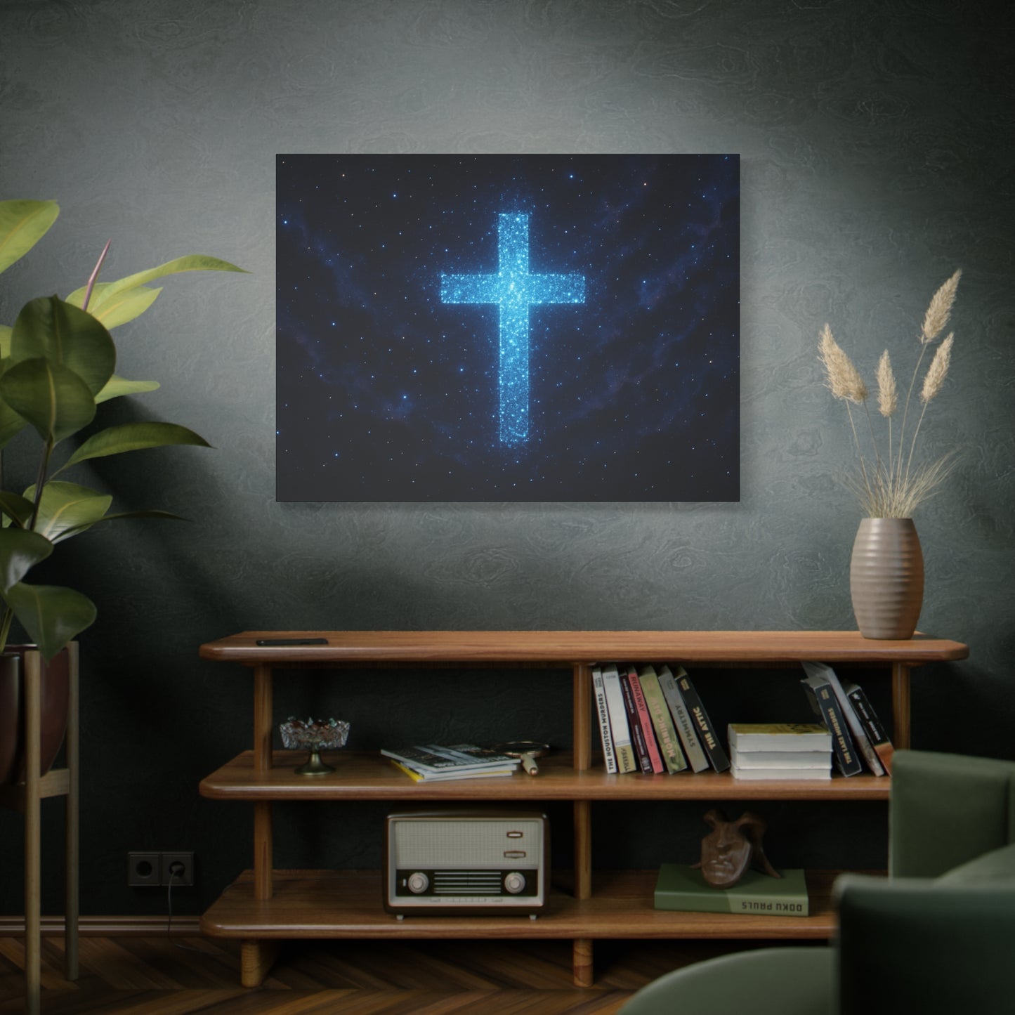 Canvas Wall Art - Bioluminescent Cross Design Spiritual Decor Christian Art Religious Canvas Gift for Believers