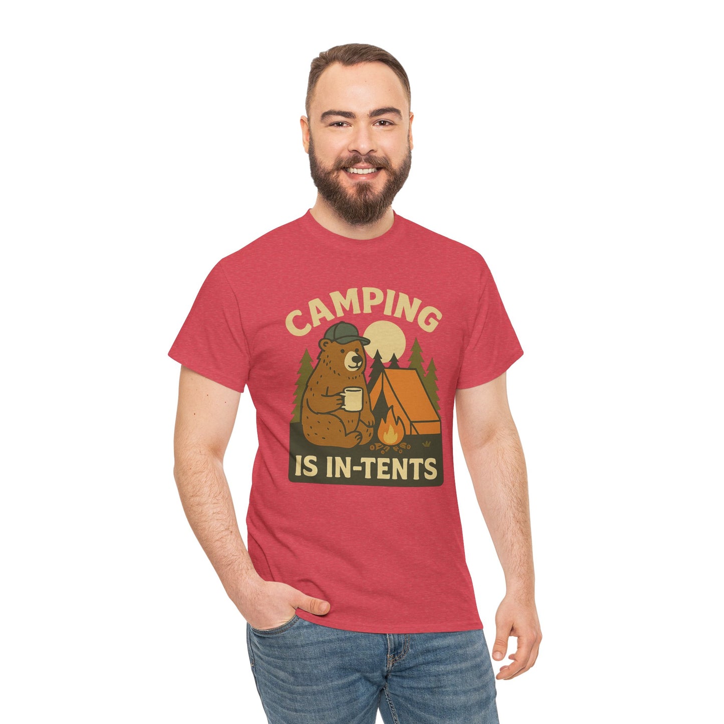 Camping Is In-Tents Funny Bear Camping Tee - Cute Outdoorsy Pun Shirt - Retro Campfire Graphic, Nature Lover Gift, Unisex Adventure Apparel
