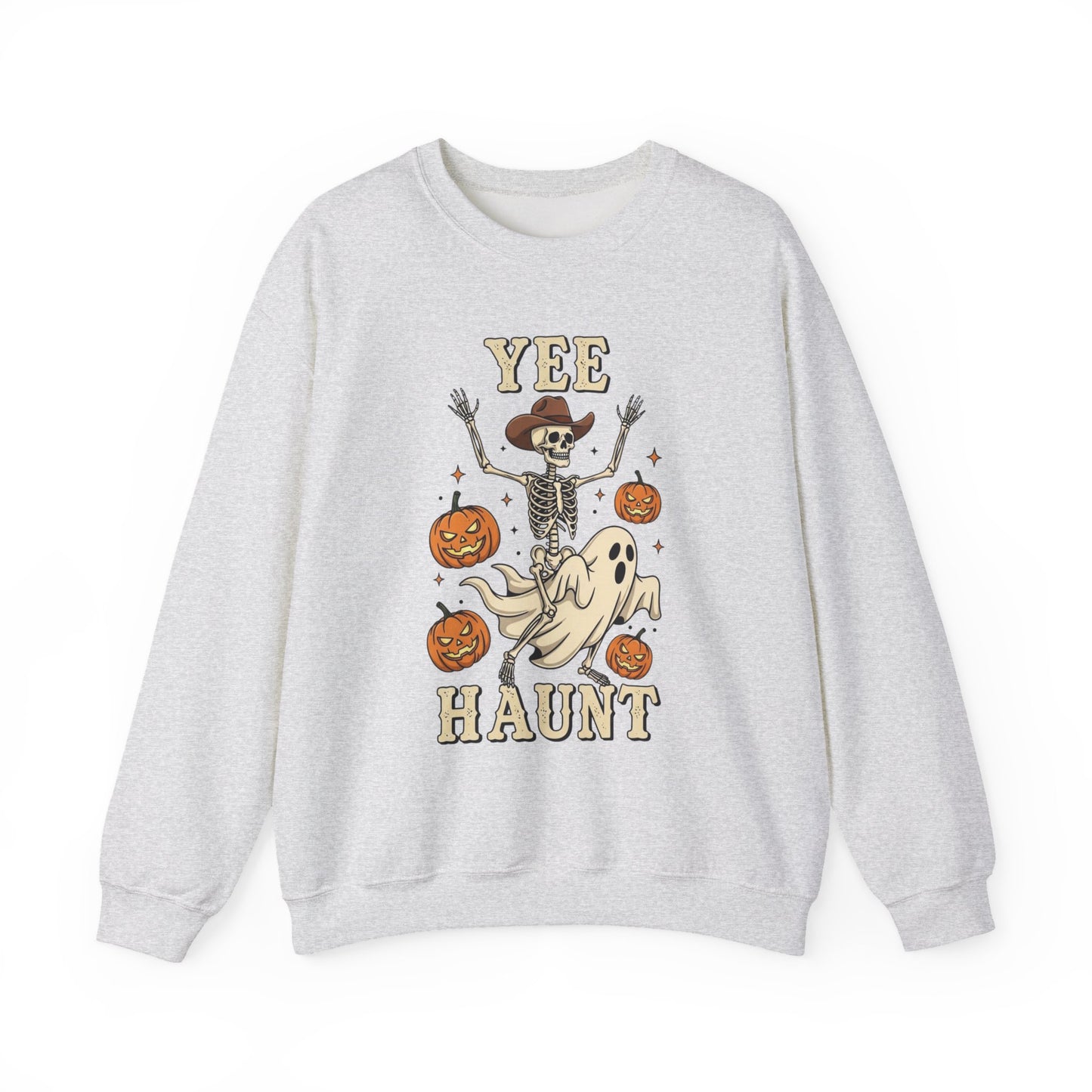 Yee Haunt Sweatshirt, Skeleton Ghost Pullover, Funny Halloween Crewneck, Spooky Pumpkin Ghost Tee, Haunting Night Graphic Sweatshirt
