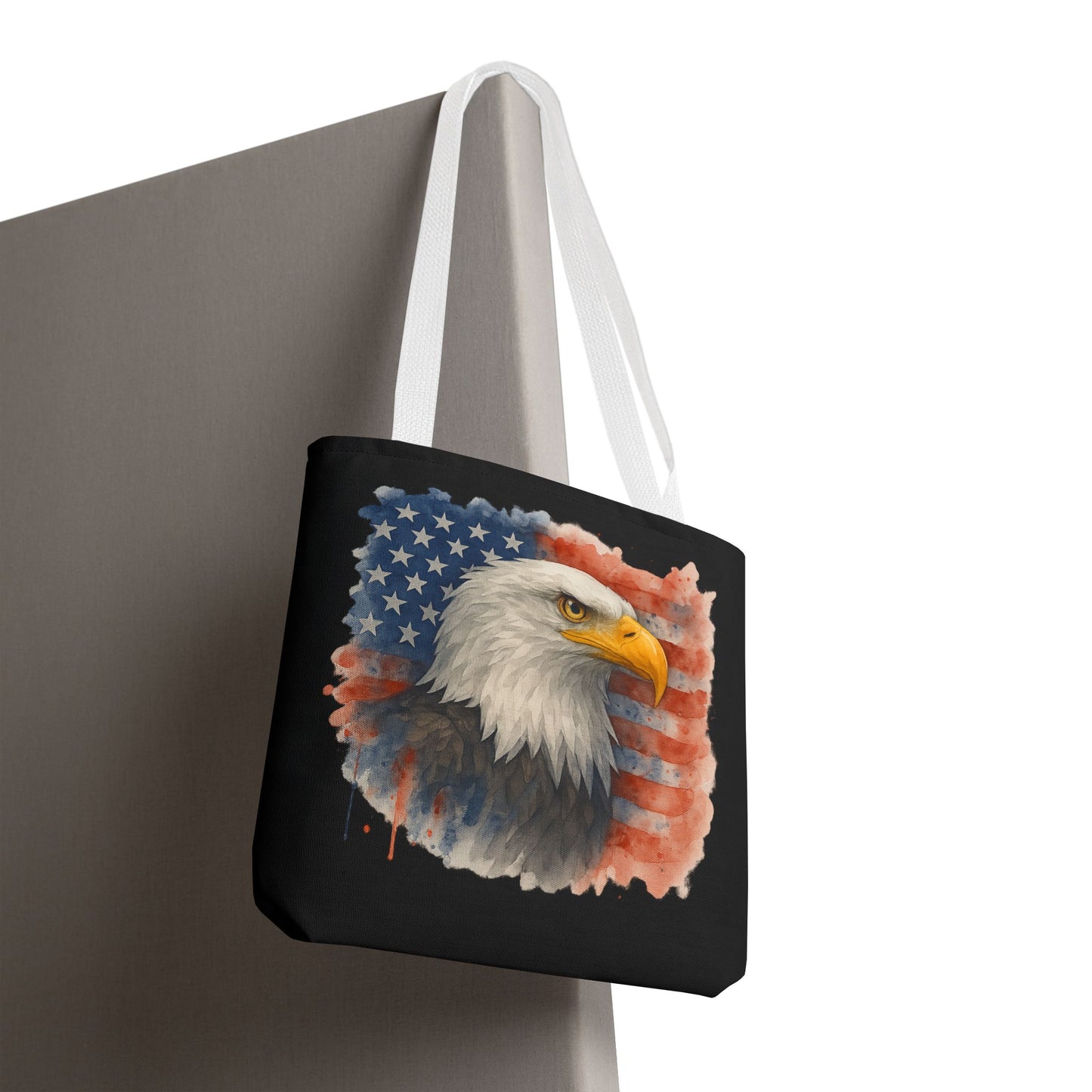 Patriotic Tote Bag with American Flag and Bald Eagle Watercolor Print 4th of July Bag Memorial Day Tote Veteran's Day Tote Bag
