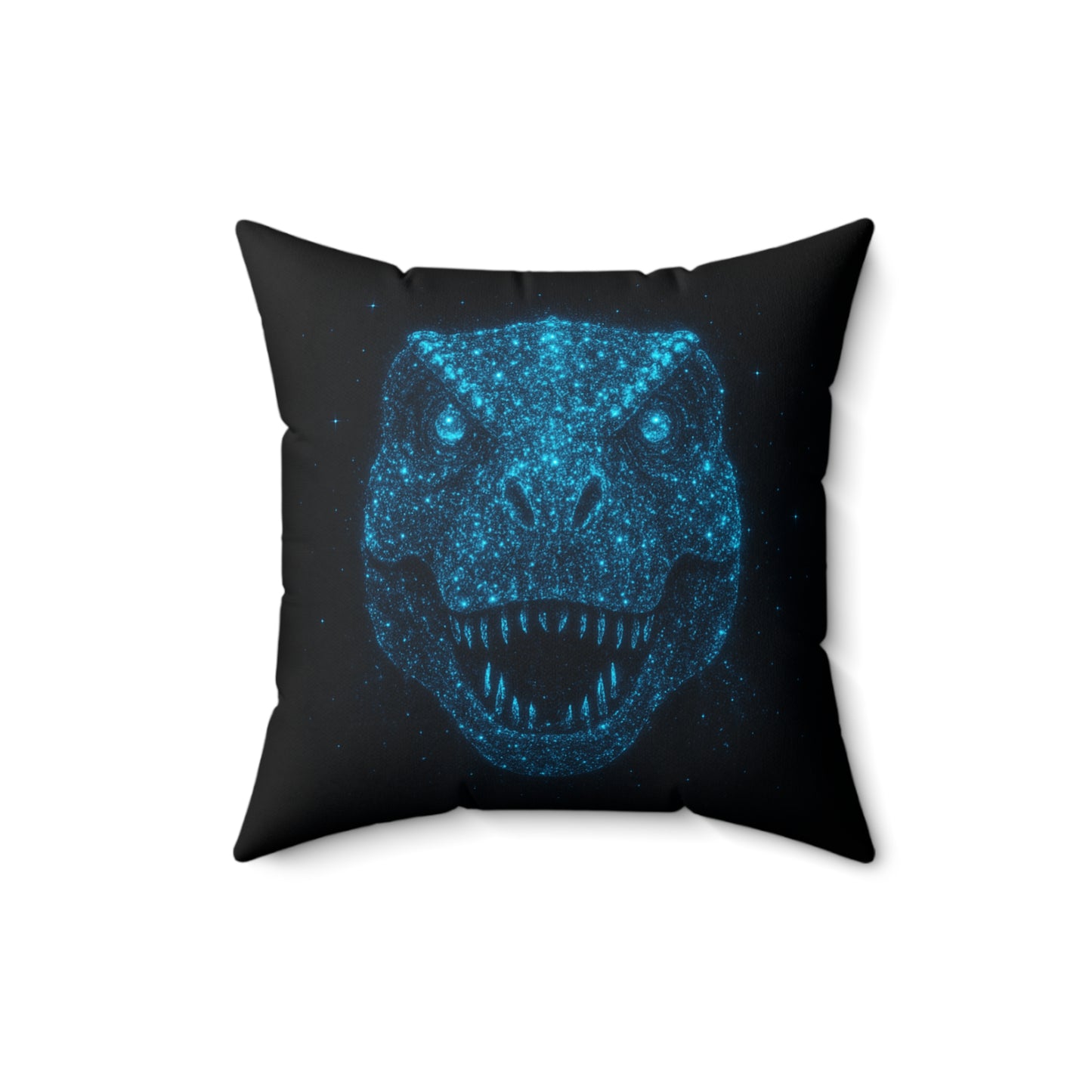 Bioluminescent T-Rex Dinosaur Pillow - Blue Sparkle Dino Face Throw Pillow - Kids Room Decor - Jurassic Accent Cushion - Gift for Dino Lovers
