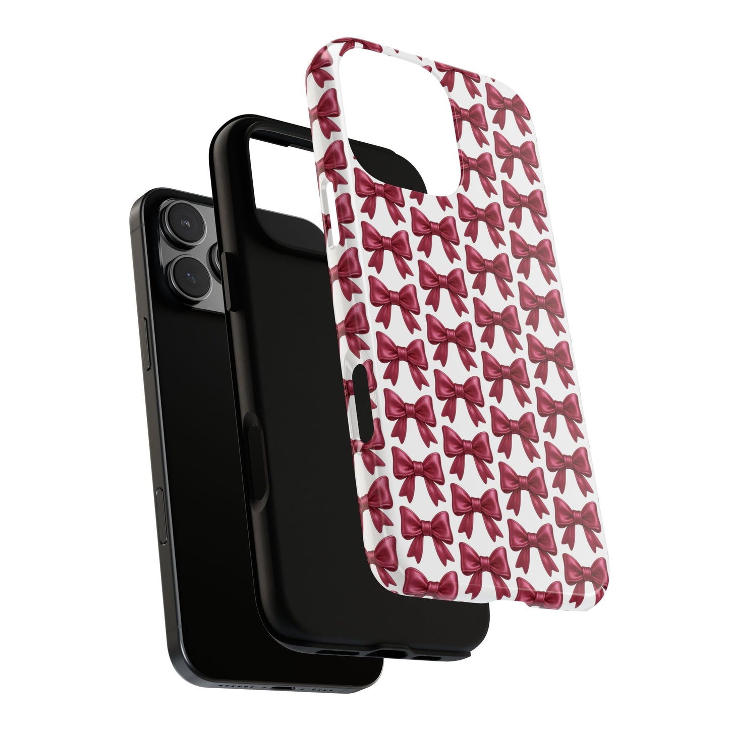 Coquette Bow iPhone Case - Burgundy Ribbon Pattern Phone Cover, Girly Aesthetic Accessory, Cute Gift for Her