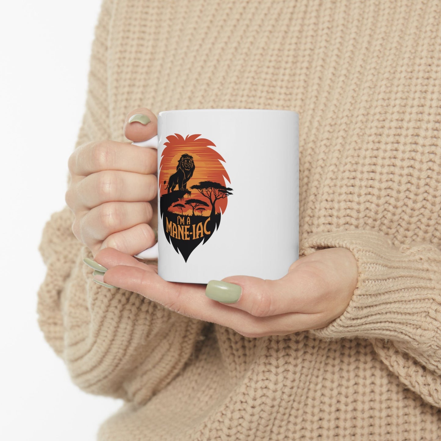 I’m a Mane-iac Lion Mug – Funny Animal Pun Coffee Cup – Safari Wildlife Gift for Him, Her, Kids – Bold Jungle Kitchen Decor