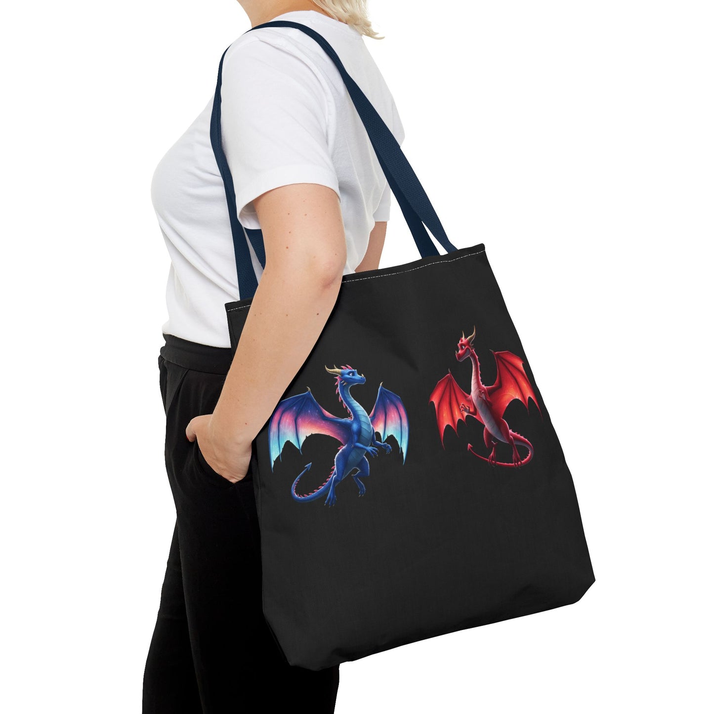 Double-Sided Fantasy Dragon Tote Bag - Cute Green & Blue-Red Dragons, Eco Canvas Book Lover Gift, Reusable Shopping Tote