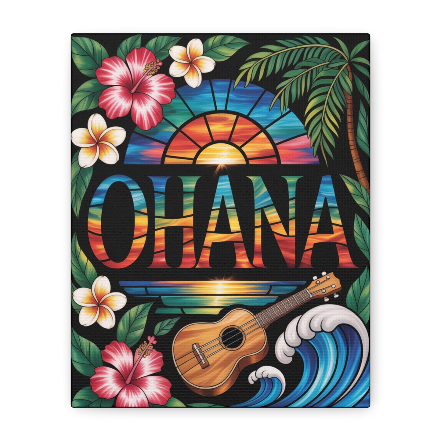 Ohana Canvas Wall Art - Hawaiian Tropical Sunset Print, Family Quote Home Decor, Aloha Vibes