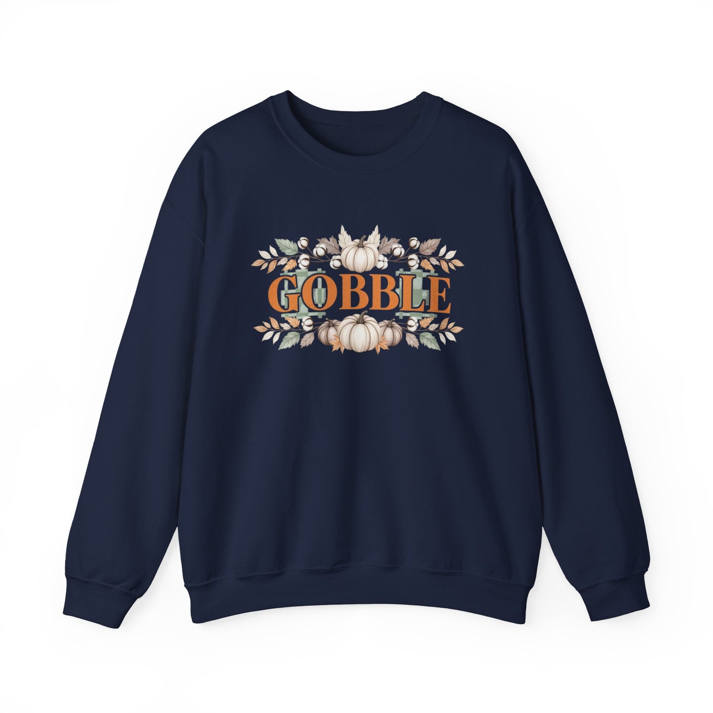 Gobble Thanksgiving Sweatshirt, Neutral Fall Pumpkin Crewneck, Autumn Cotton Stems Leaves Pullover, Cozy Rustic Thanksgiving Top