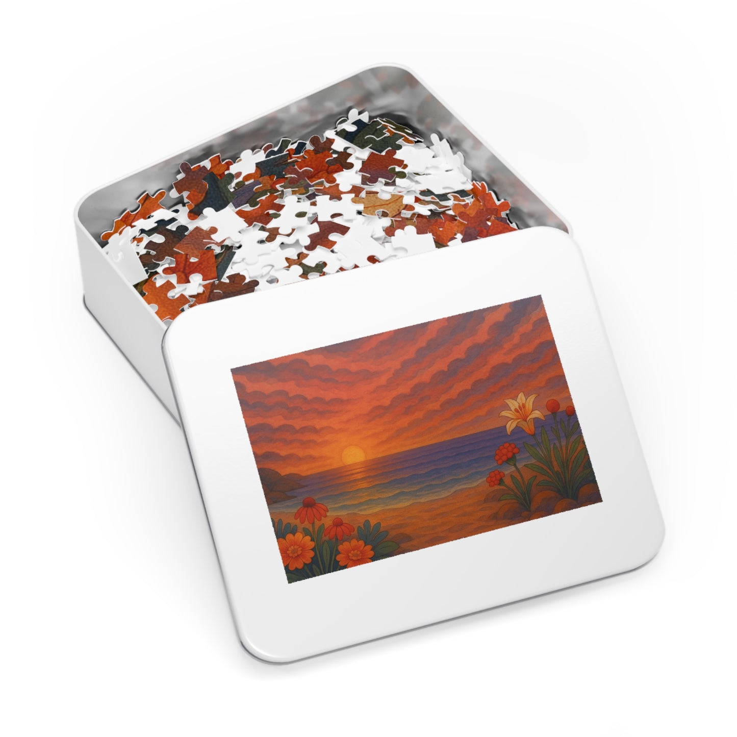 Jigsaw Puzzle: Floral Ocean Sunset Nautical Puzzle Seaside Game Family Fun Night