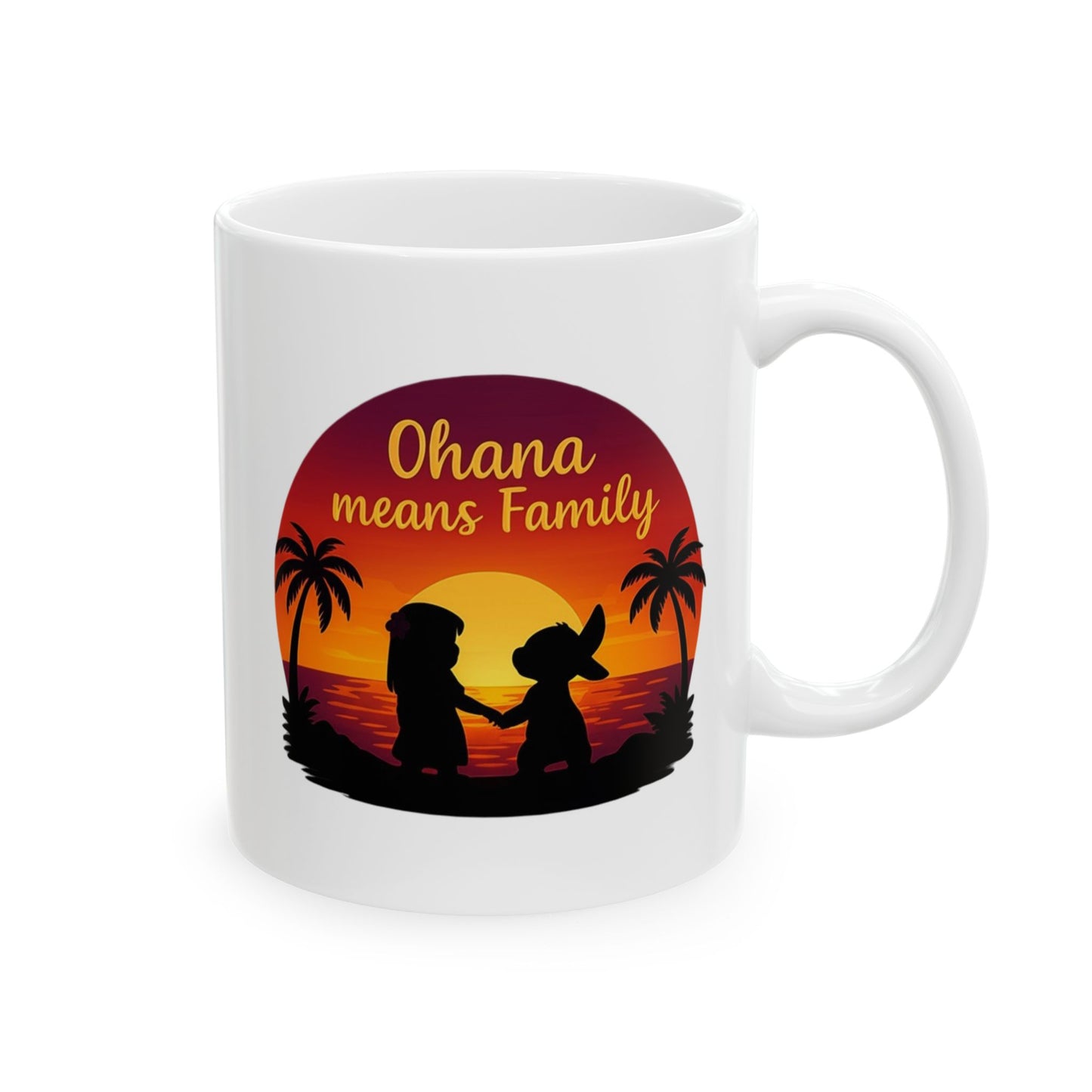 Ohana Means Family Mug – Cute Hawaiian Coffee Cup, Tropical Sunset Gift, Family Inspired Mug for Mom, Wife, or Best Friend
