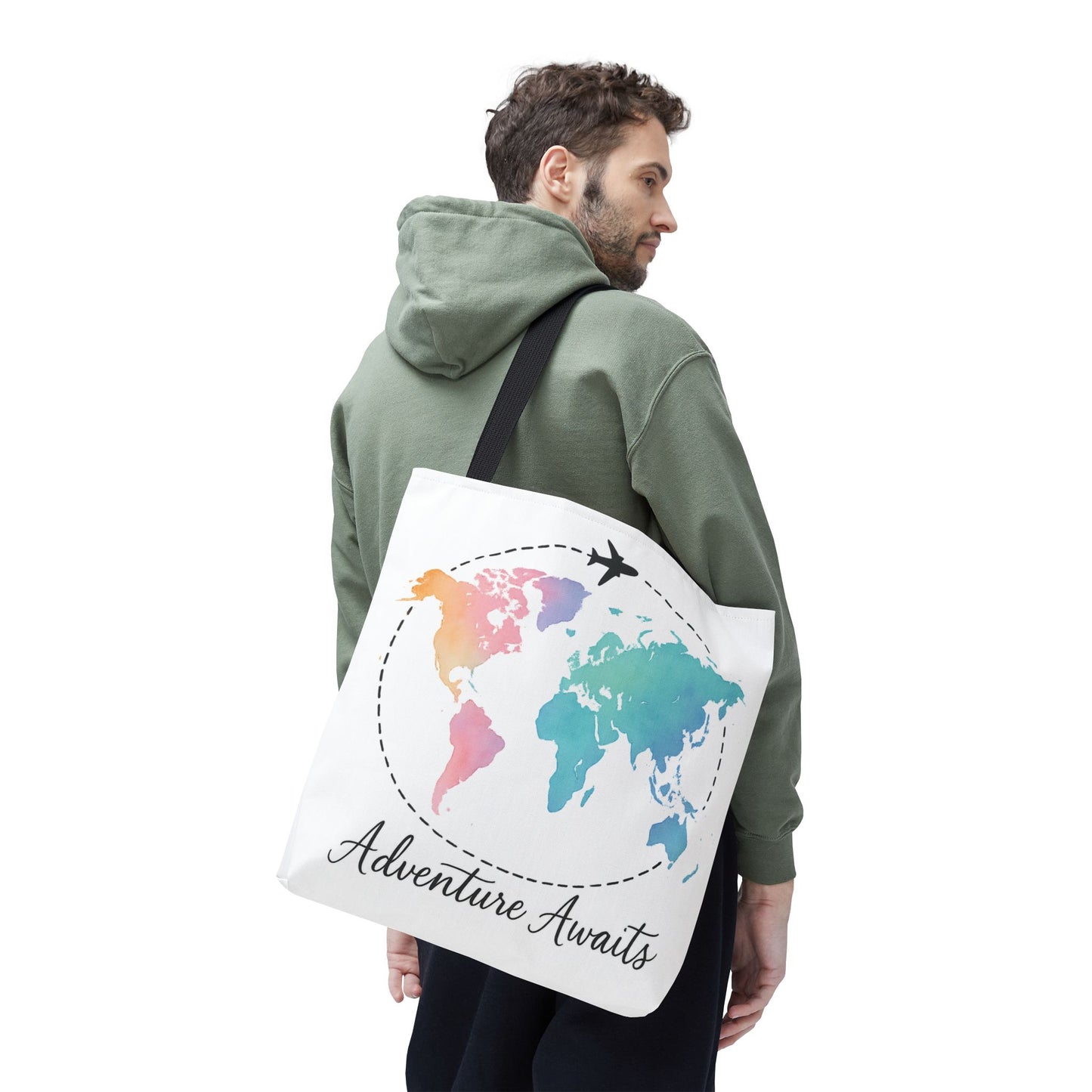 Adventure Awaits Watercolor World Map Tote Bag | Travel Canvas Tote | Wanderlust Gift, Beach, Camping, Airport Carryall, Eco-Friendly