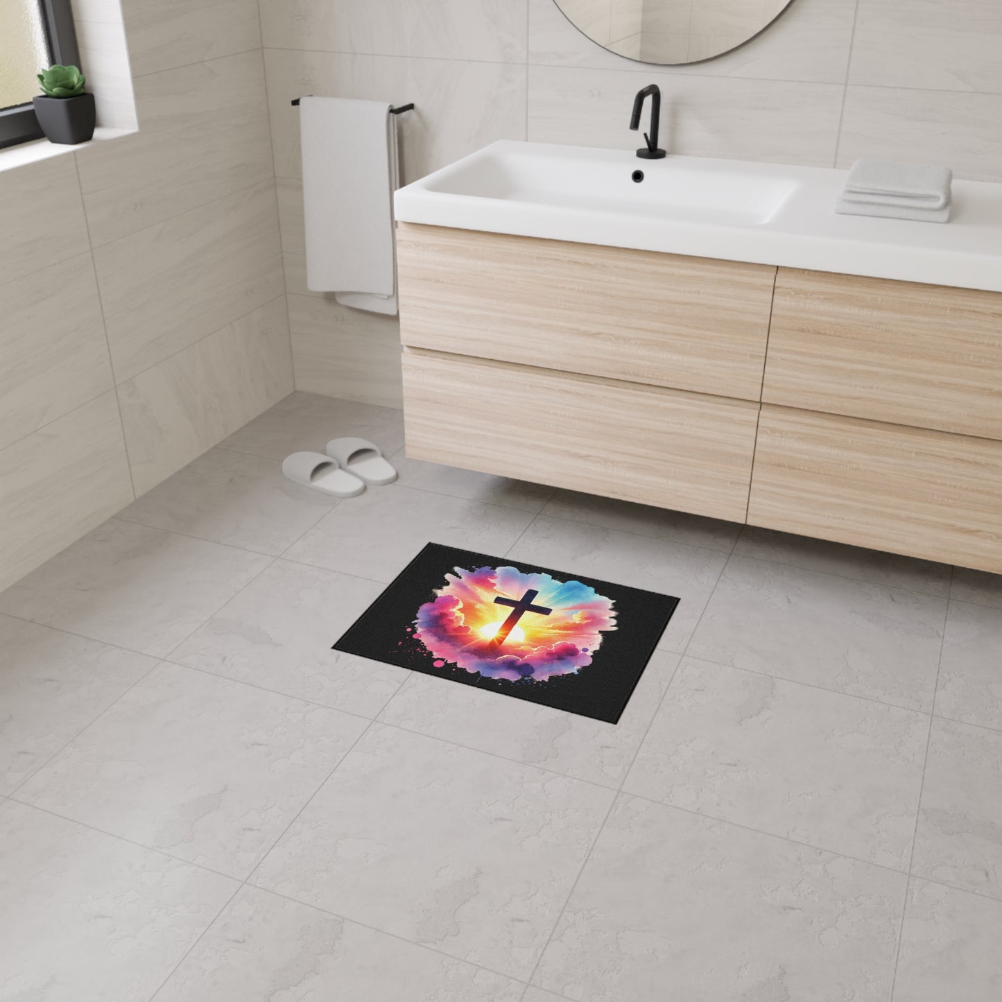 Inspirational Christian Heavy Duty Floor Mat - Sunrise Cross Design