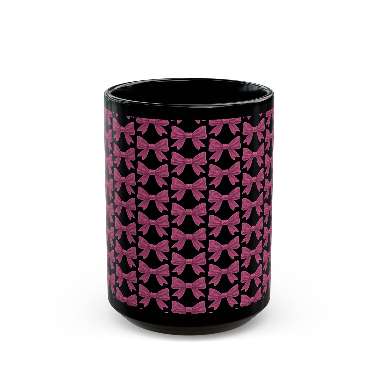Mug with Sparkling Pink Bow Pattern Feminine Cup Unique Decor Black Pink Kitchen Mug