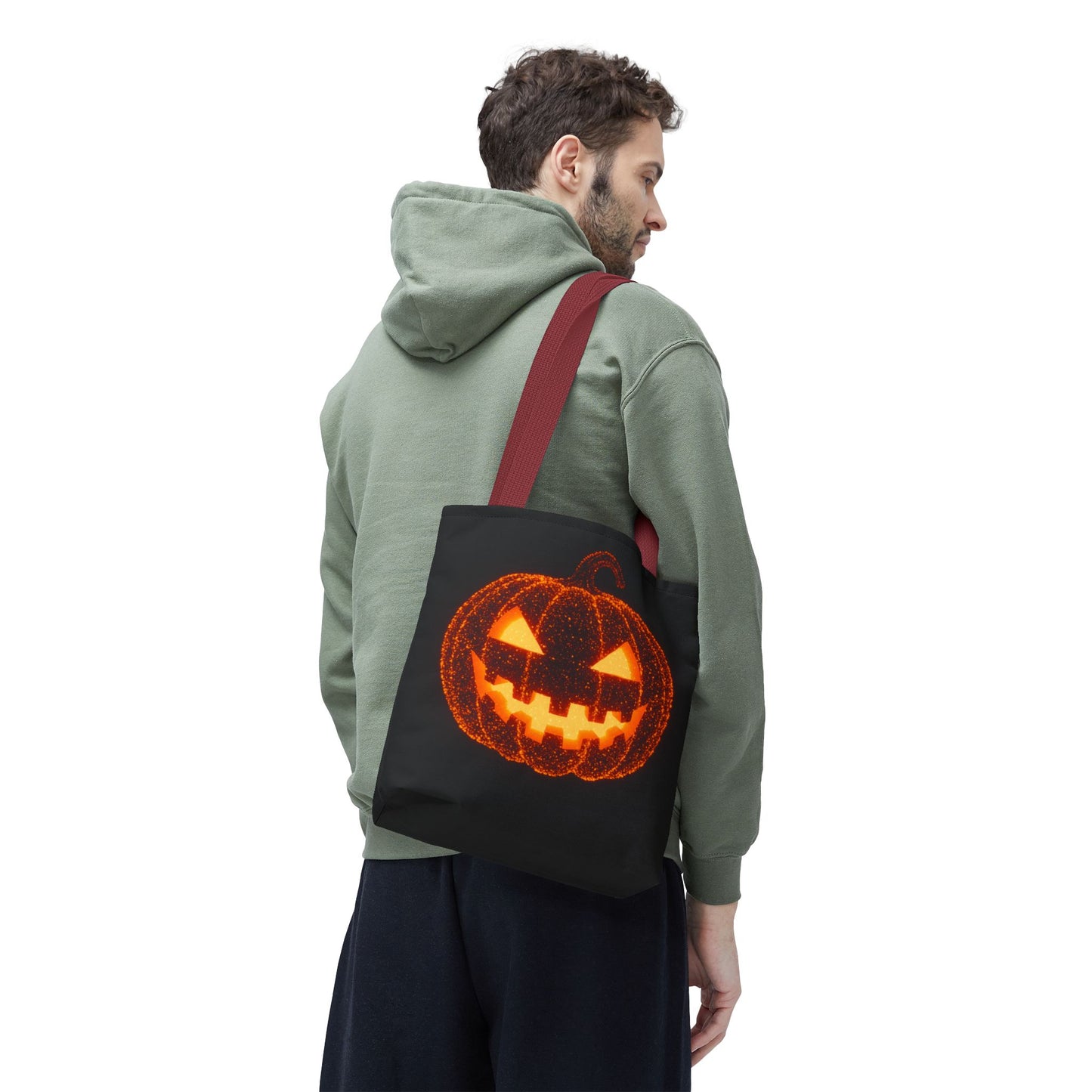Glowing Pumpkin Tote Bag, Jack O Lantern Halloween Canvas Tote, Spooky Trick Or Treat Bag, Reusable Pumpkin Design Tote, Halloween Gift Bag