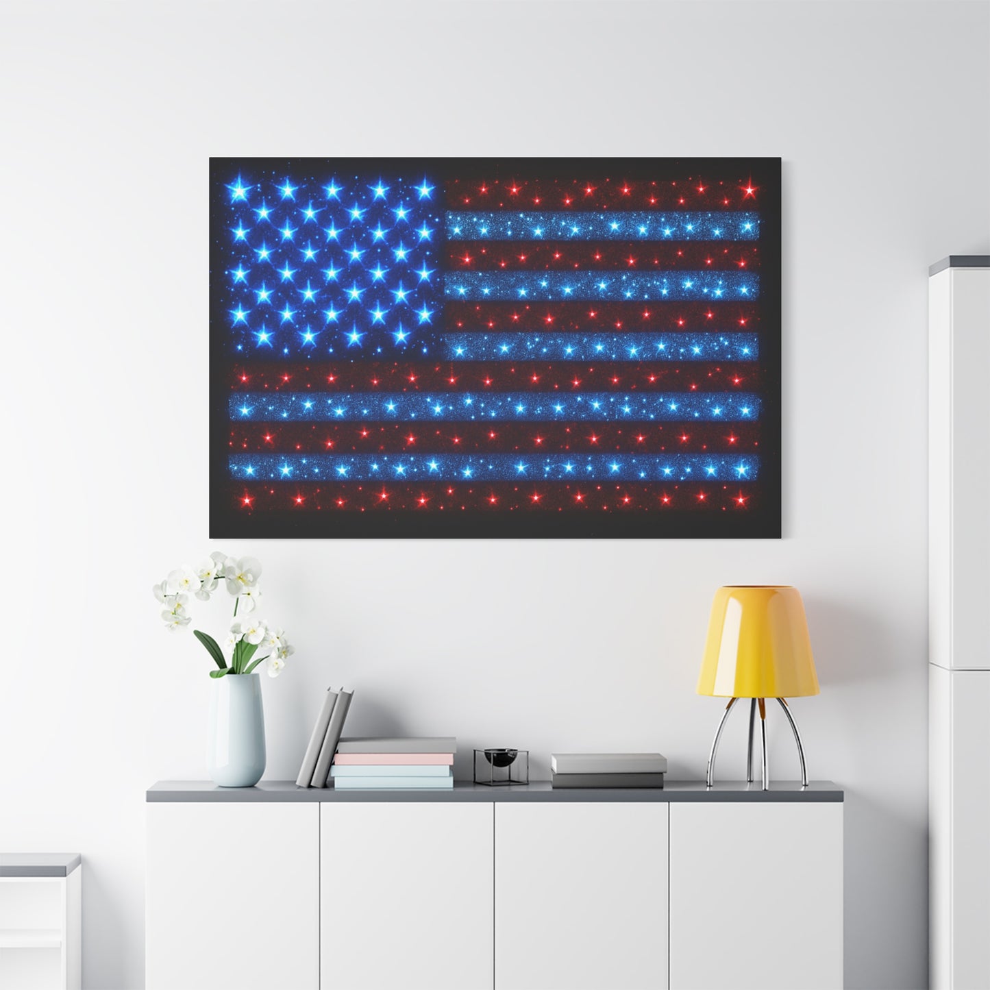 Bioluminescent-Style Starry American Flag Canvas - Patriotic Wall Art - Modern 4th of July Decor - Starry Particles USA Home Decor