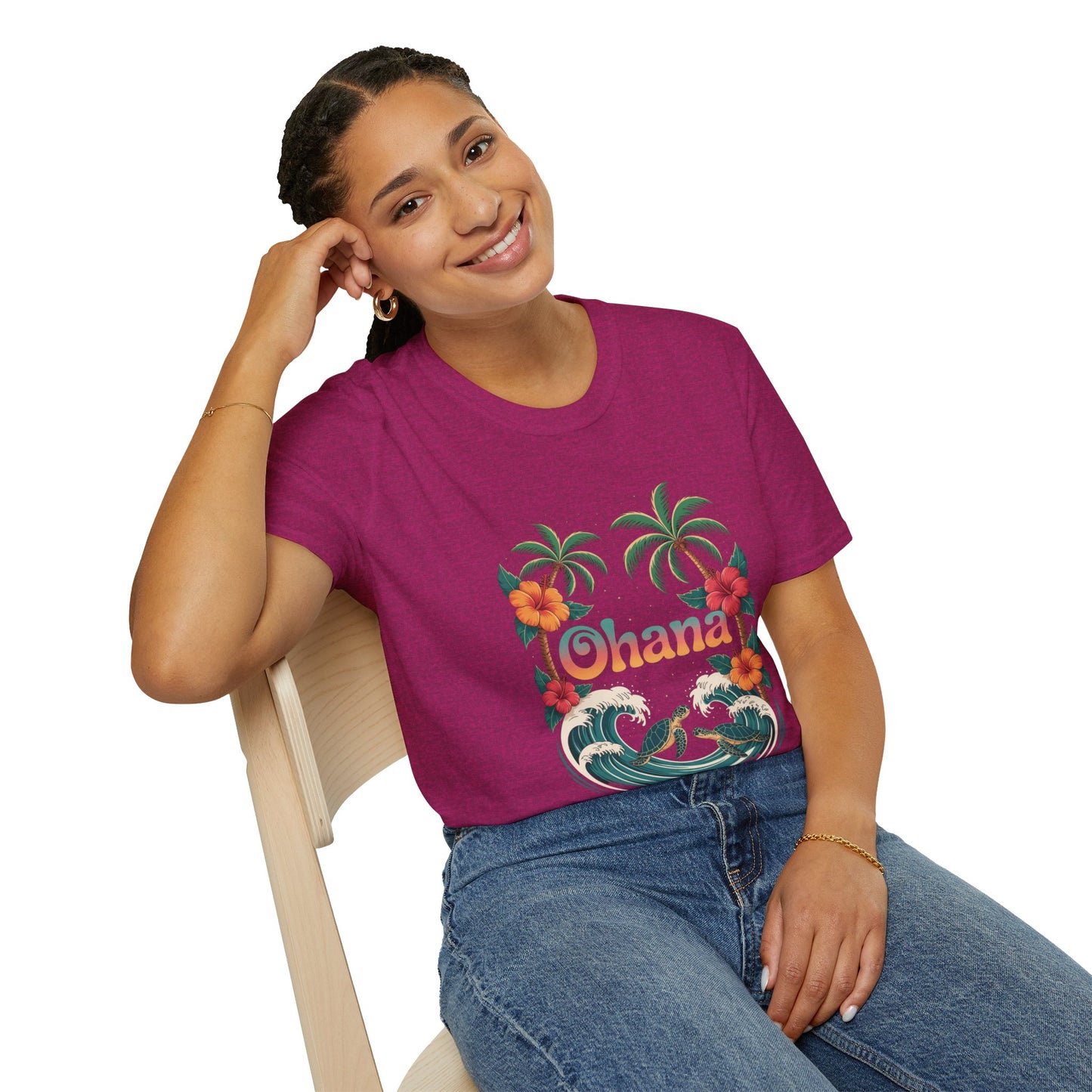 Ohana Shirt - Retro Hawaiian Sea Turtle & Palm Tree Graphic Tee - Tropical Beach Family Gift, Summer Vacation Aesthetic T-Shirt