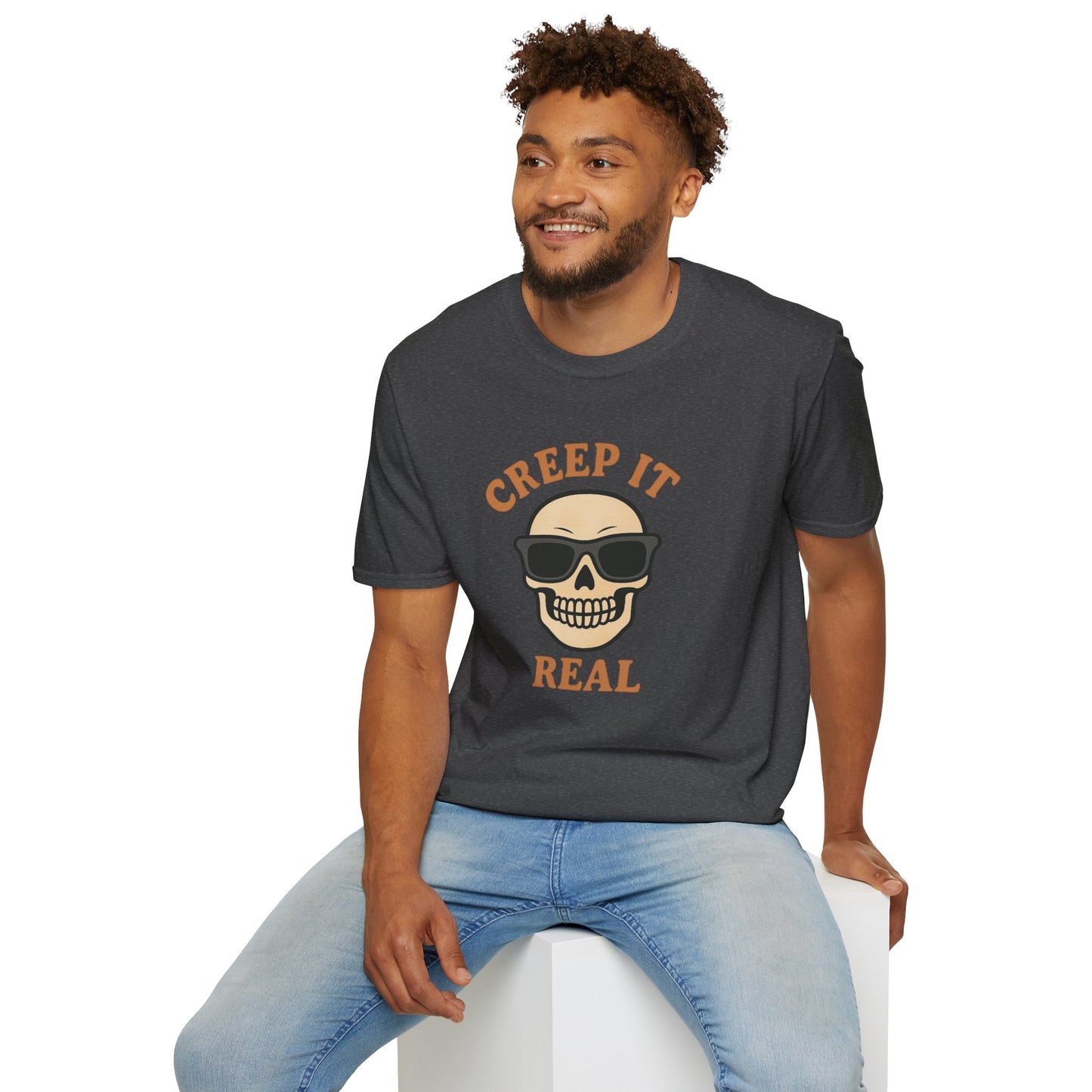 Creep It Real Shirt - Funny Skull Halloween T-Shirt, Spooky Season Graphic Tee, Cool Skeleton with Sunglasses, Humorous Fall Top