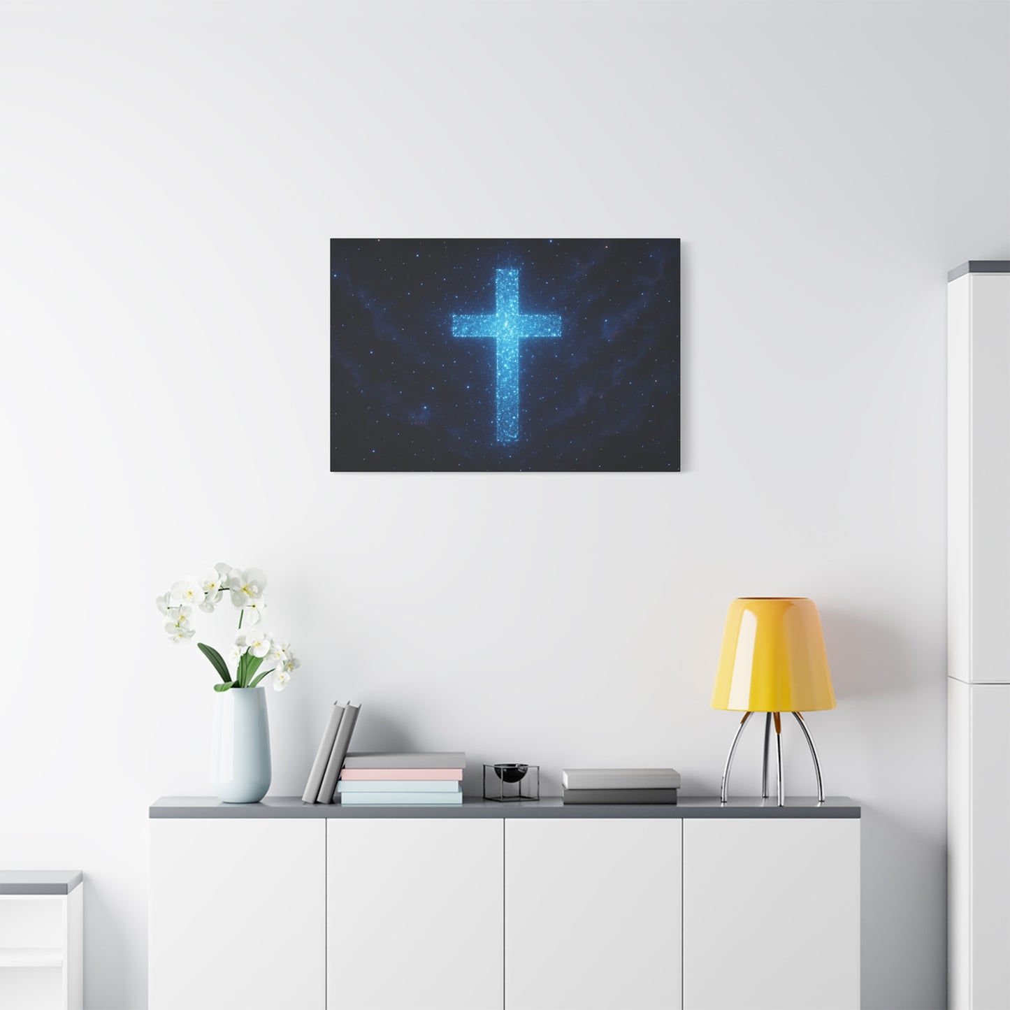 Canvas Wall Art - Bioluminescent Cross Design Spiritual Decor Christian Art Religious Canvas Gift for Believers