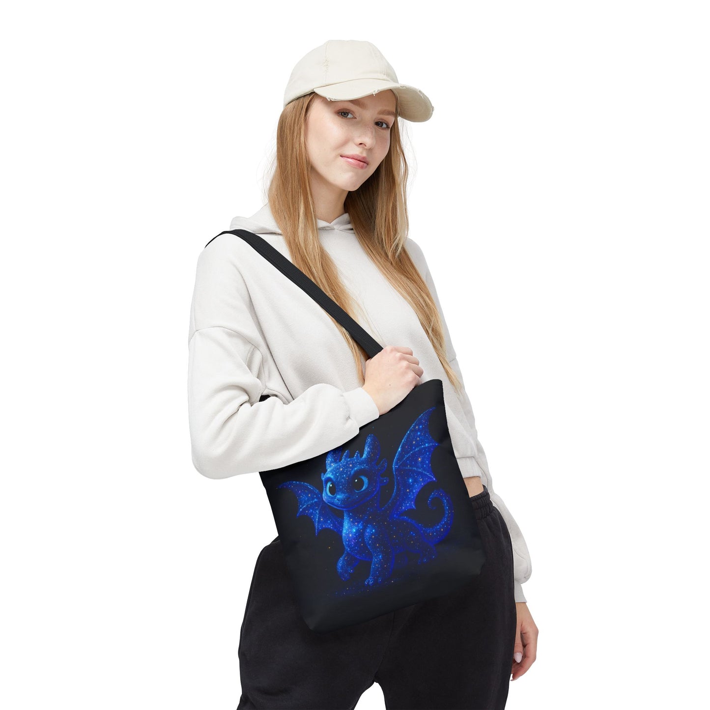 Galaxy Dragon Tote Bag, Cosmic Blue Dragon Shoulder Bag With Starry Night Design, Fantasy Art Reusable Tote For Gifts And Everyday Use
