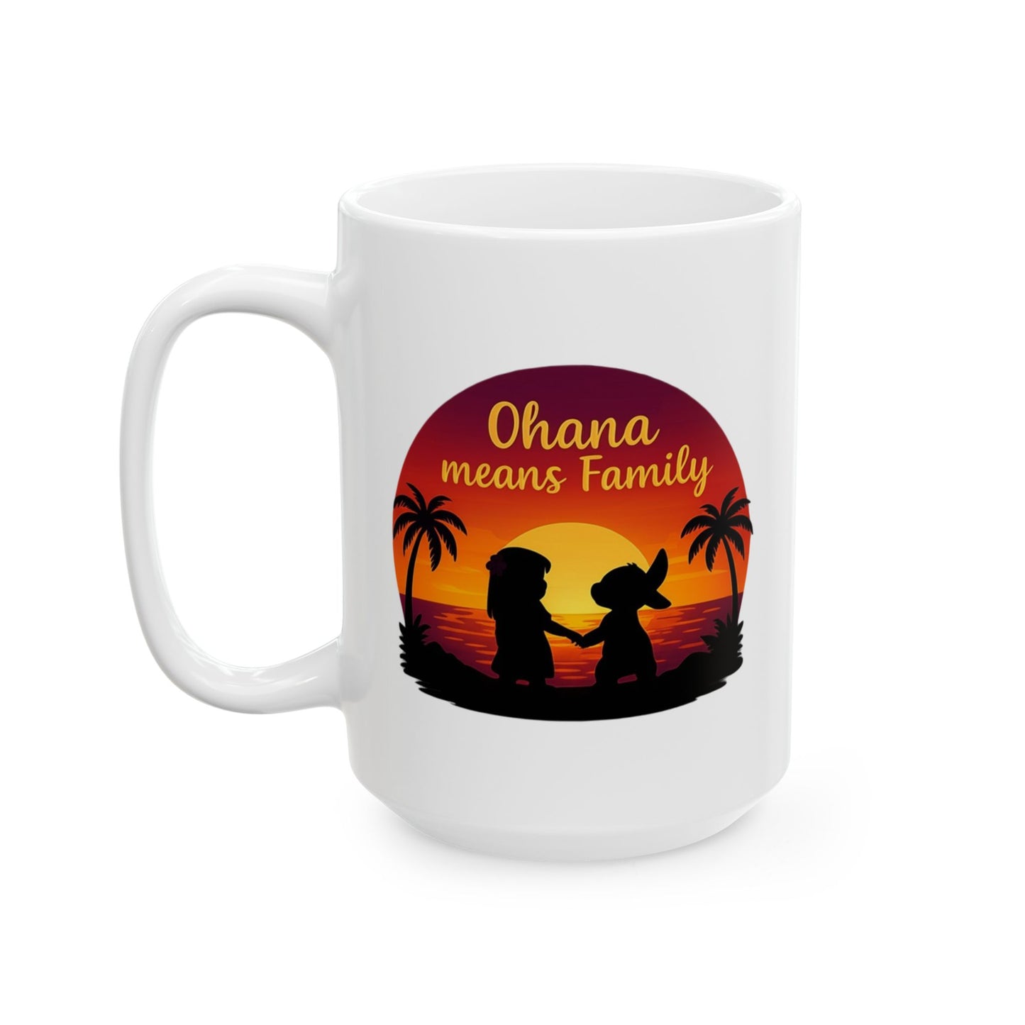 Ohana Means Family Mug – Cute Hawaiian Coffee Cup, Tropical Sunset Gift, Family Inspired Mug for Mom, Wife, or Best Friend