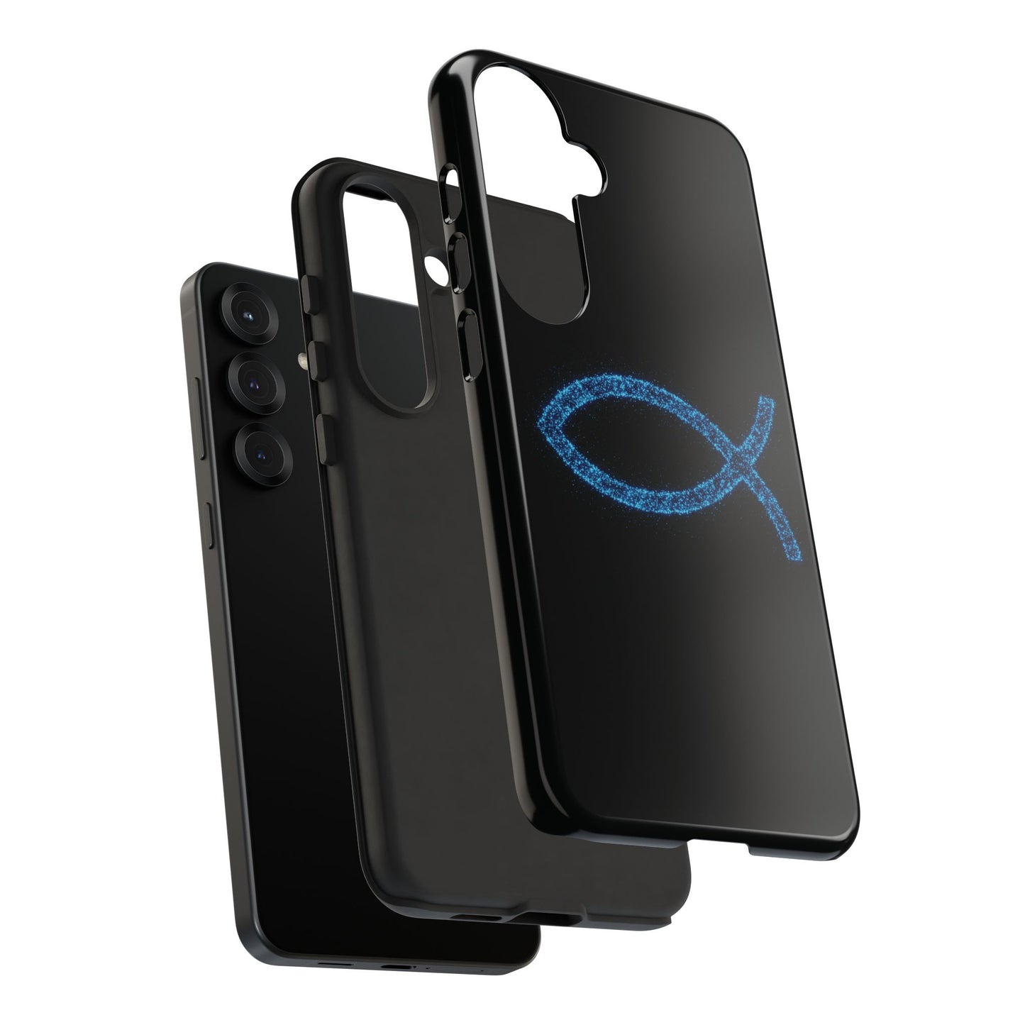 Blue Glitter Fish Symbol Samsung Phone Case - Durable & Stylish for Faith Enthusiasts