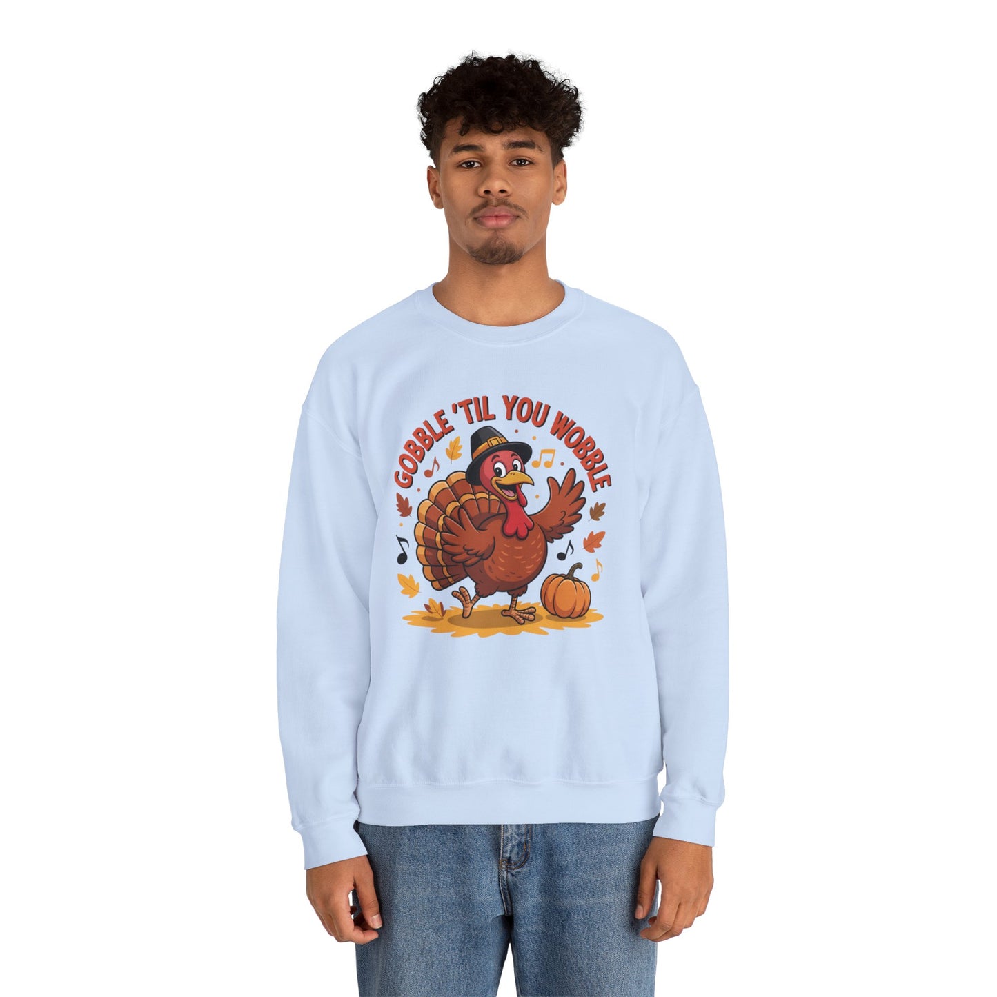 Gobble Til You Wobble Sweatshirt, Funny Cartoon Turkey Thanksgiving Crewneck, Dancing Turkey Fall Pullover, Cozy Friendsgiving Holiday Top