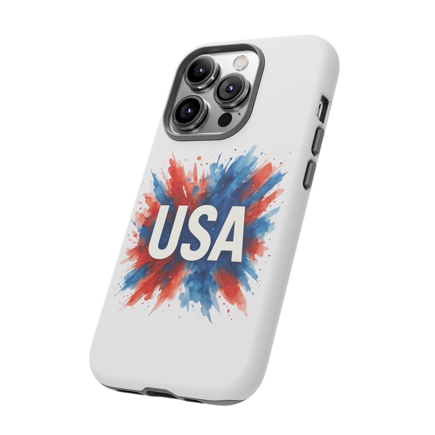 USA Splash iPhone Case - Patriotic Red White Blue Tough Cover, Dual-Layer Protection, 4th of July Memorial Day Gift