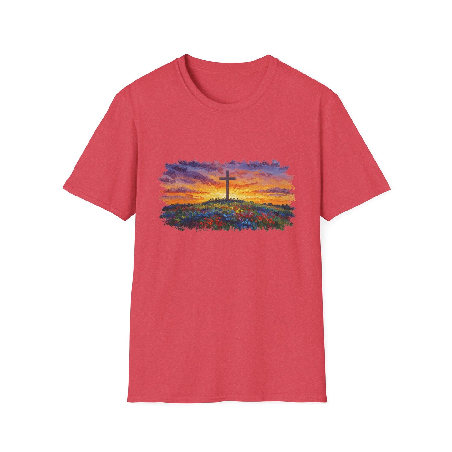Van Gogh-Style Cross Sunset T-Shirt | Christian Faith Tee, Impressionist Nature Cross Shirt, Sunset Religious Art, Faith & Landscape Gift