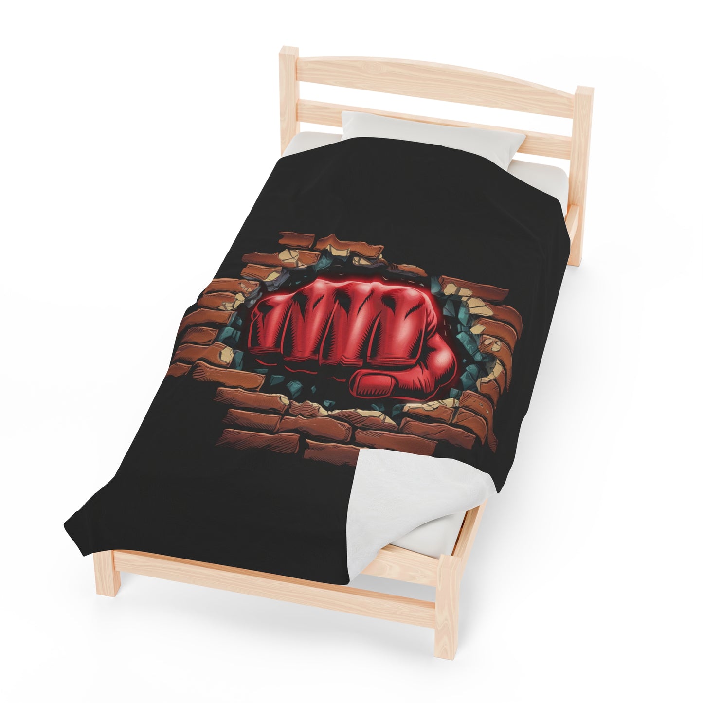 Plush Blanket - Red Fist Smashing Through Brick Wall Design