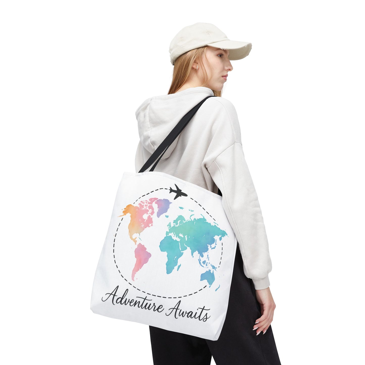 Adventure Awaits Watercolor World Map Tote Bag | Travel Canvas Tote | Wanderlust Gift, Beach, Camping, Airport Carryall, Eco-Friendly