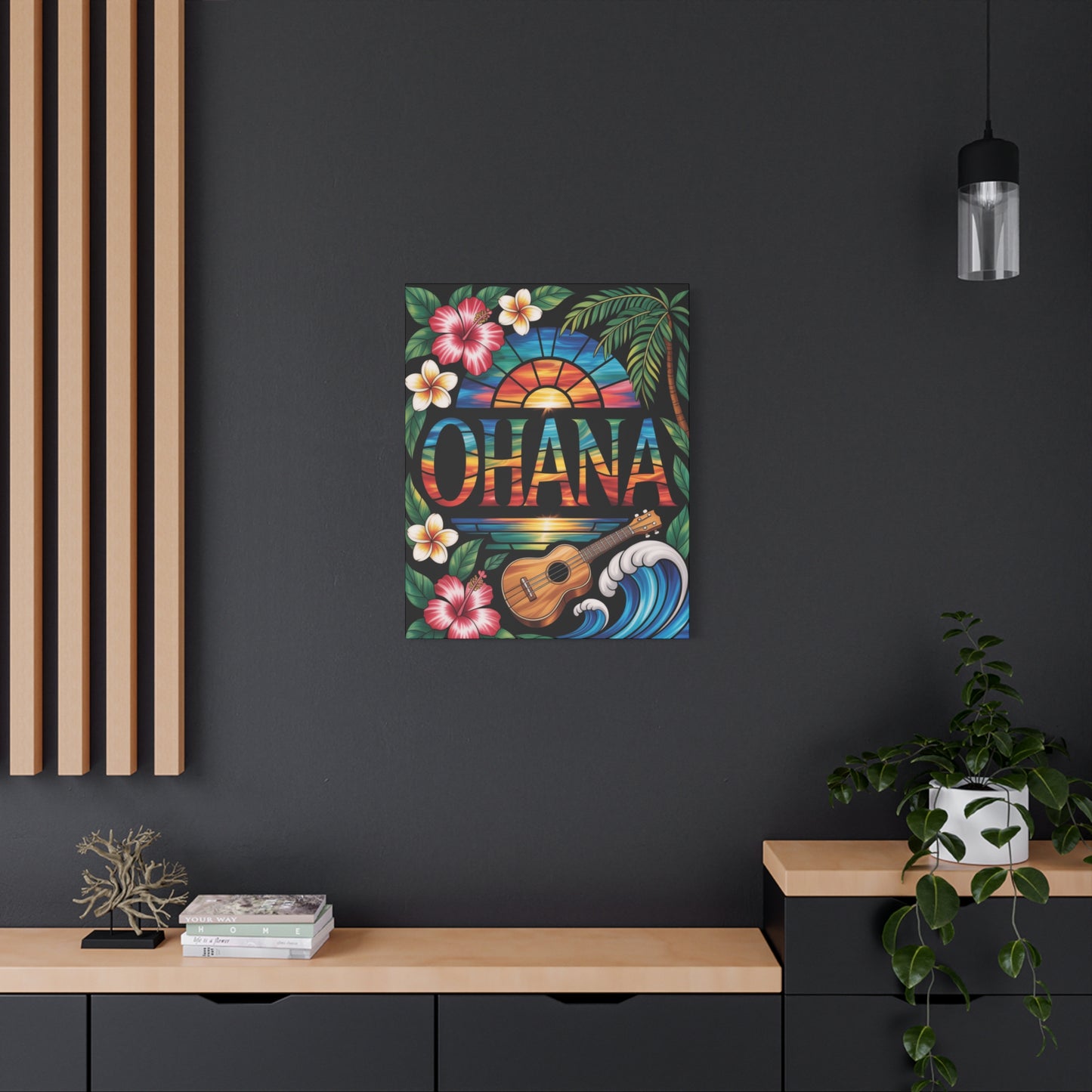 Ohana Canvas Wall Art - Hawaiian Tropical Sunset Print, Family Quote Home Decor, Aloha Vibes