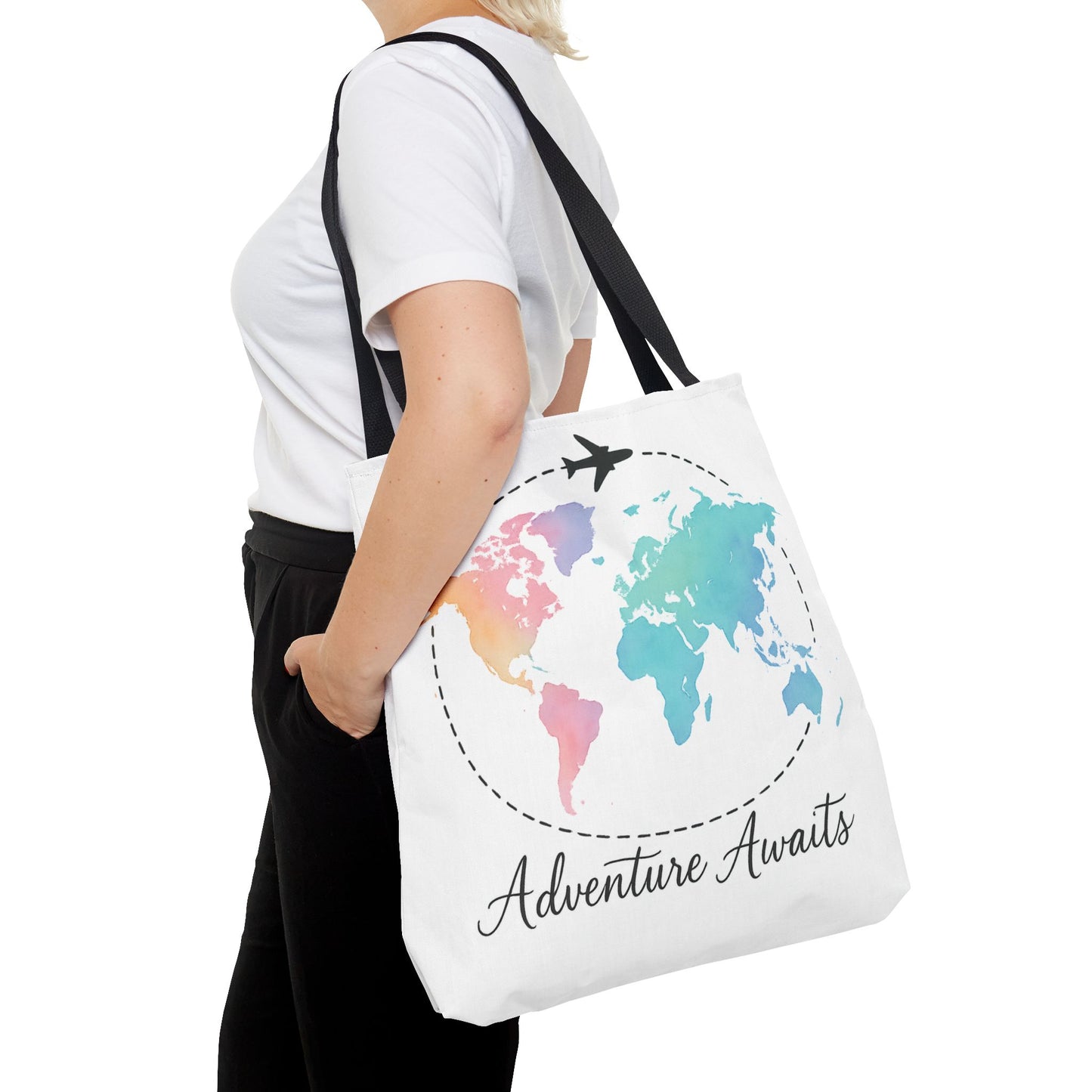 Adventure Awaits Watercolor World Map Tote Bag | Travel Canvas Tote | Wanderlust Gift, Beach, Camping, Airport Carryall, Eco-Friendly