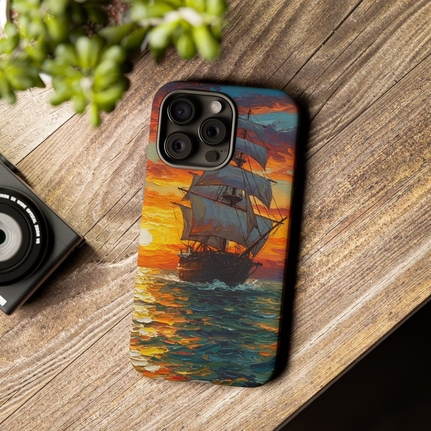 iPhone Case - Ship Sailing at Sunset Design